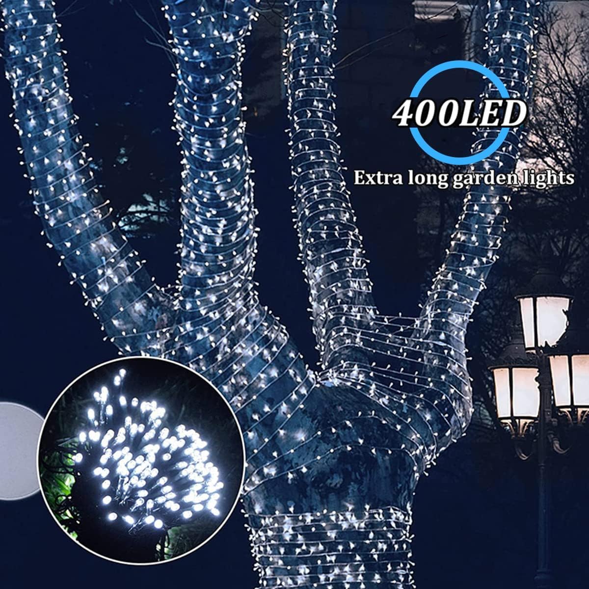 Lunaxinhuo 4Pack Solar String Lights For Outside, 400 Led Solar Christmas Lights Outdoor Waterproof With 8 Modes Solar Fairy Lights For Xmas Tree Party Wedding Garden Fence Decorations (White)