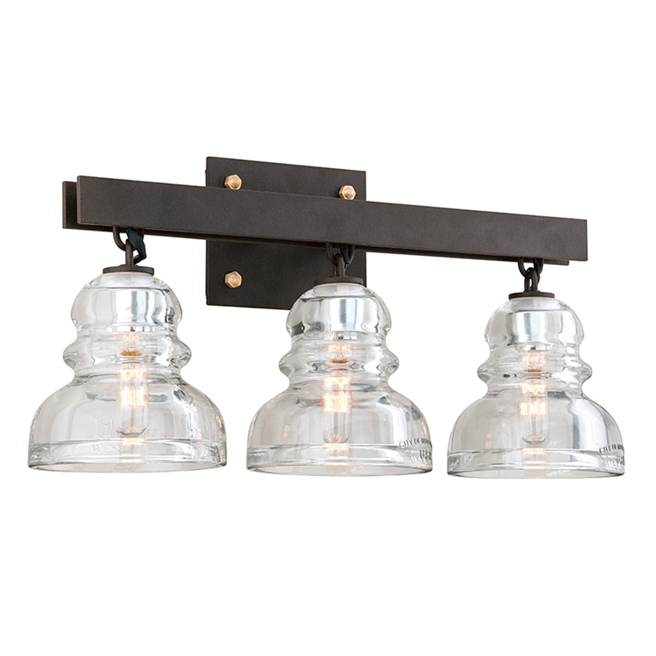 Troy Lighting Menlo Park 3-Light Vanity - Deep Bronze Finish with Historic Pressed Clear Glass