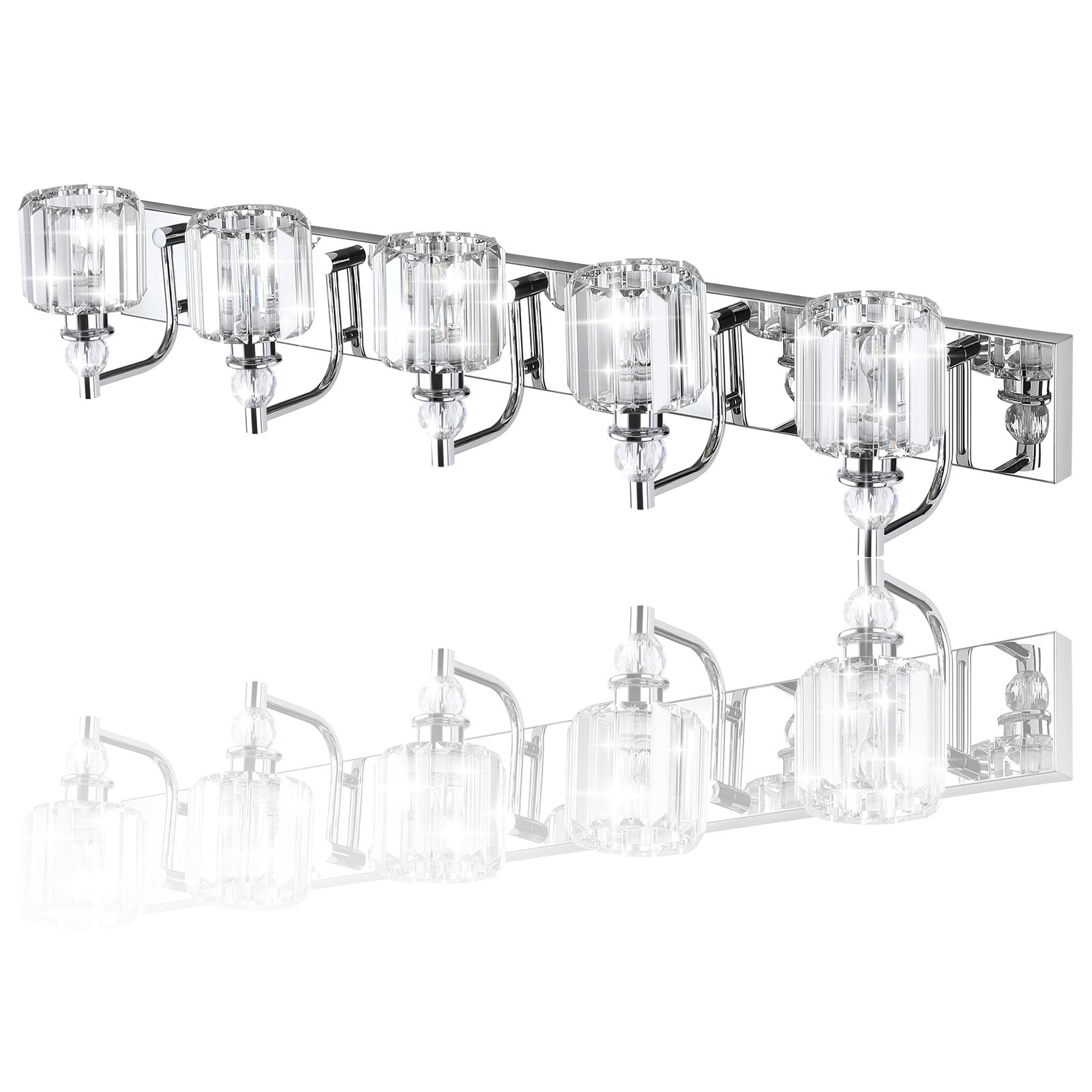 Ralbay 40" Modern Crystal Vanity Light 5 Bulbs Chrome Bathroom Fixture Over Mirror