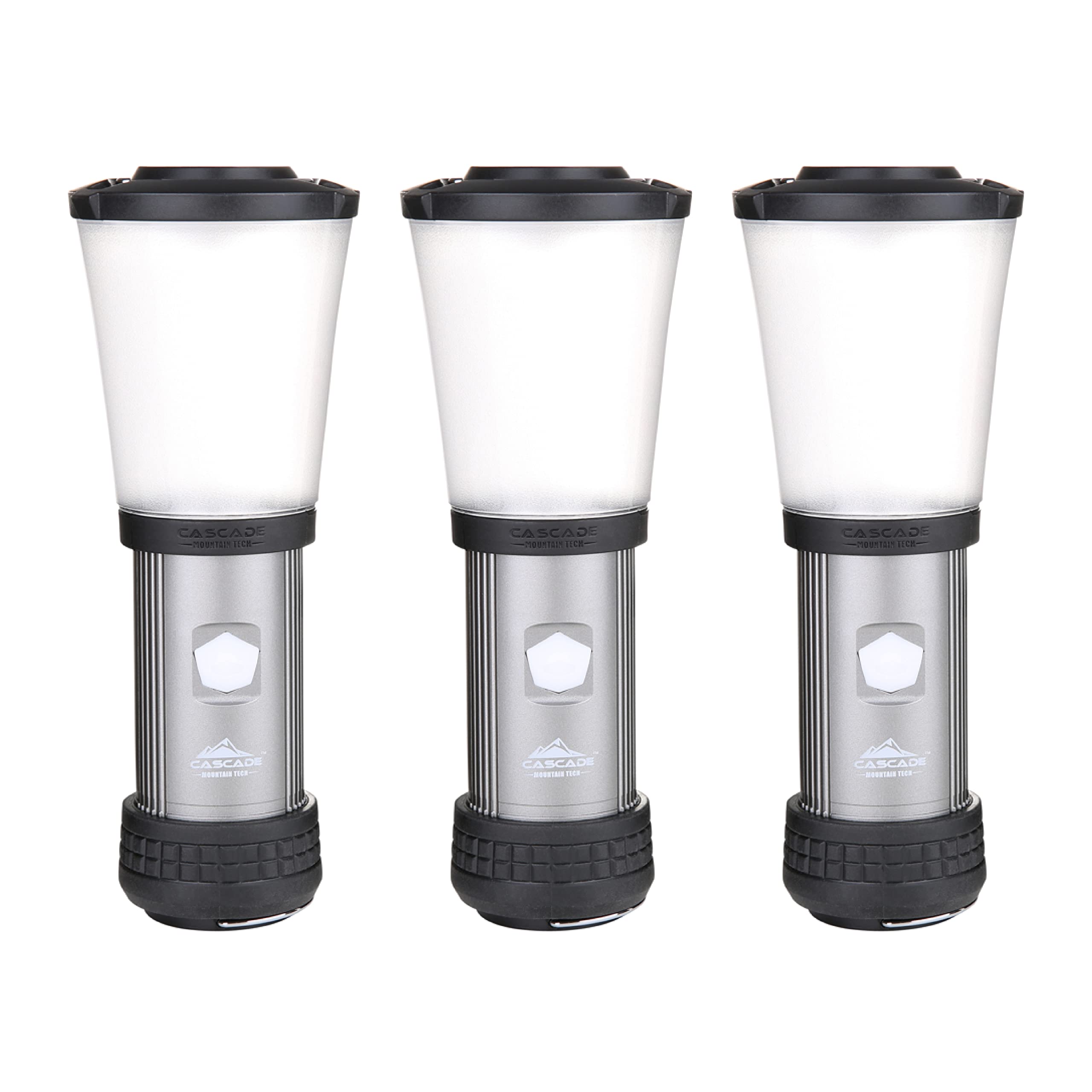 Cascade Mountain Tech 500-Lumen IPX4 Water-Resistant LED Flashlight Lantern with 3 Light Modes for Outdoor and Emergency Use - 3 Pack Black