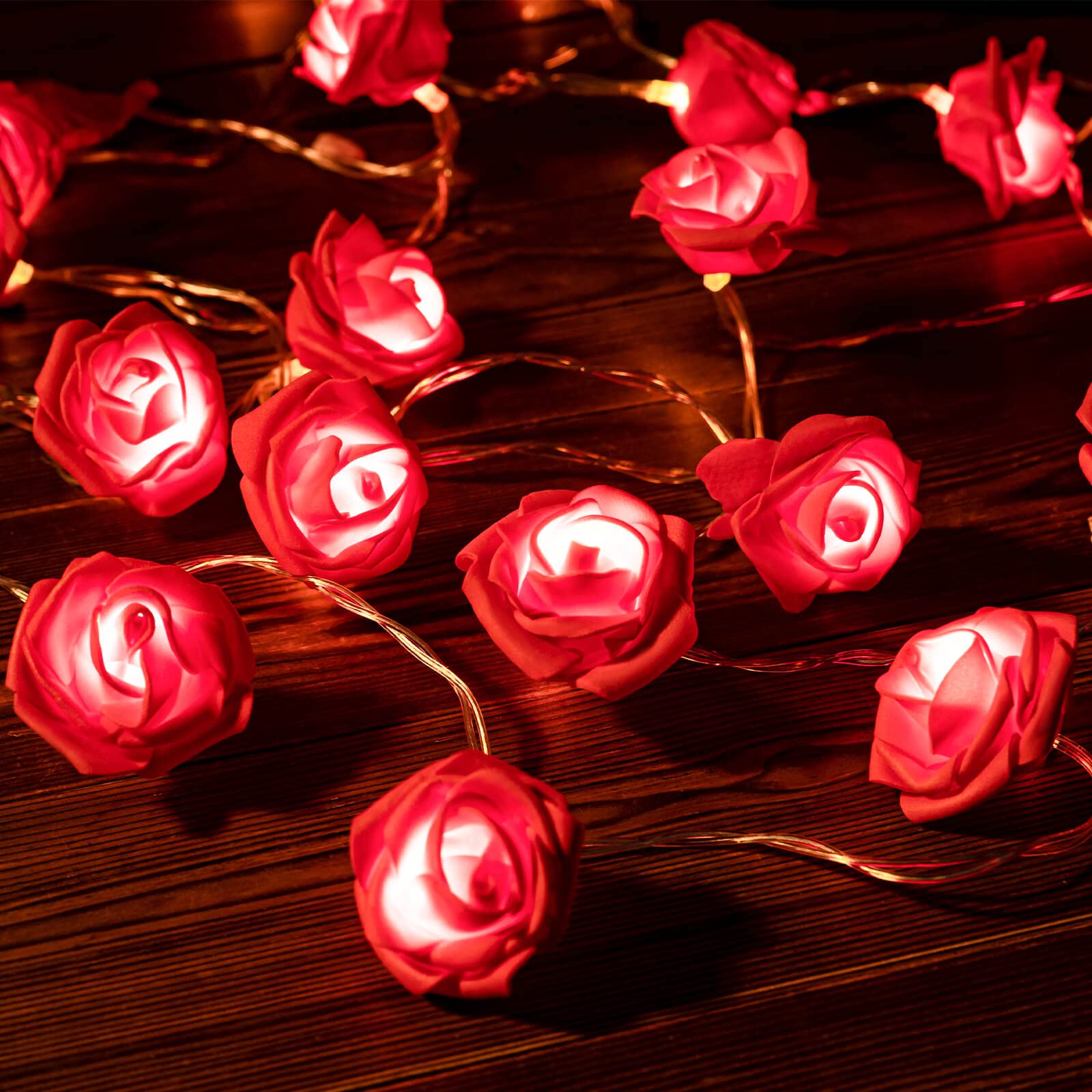 Rose Flower String Lights, 20 LED Battery Operated Romantic Red Pink White Rose Lights, 10Ft Artificial Flowers Garland Led Ligh