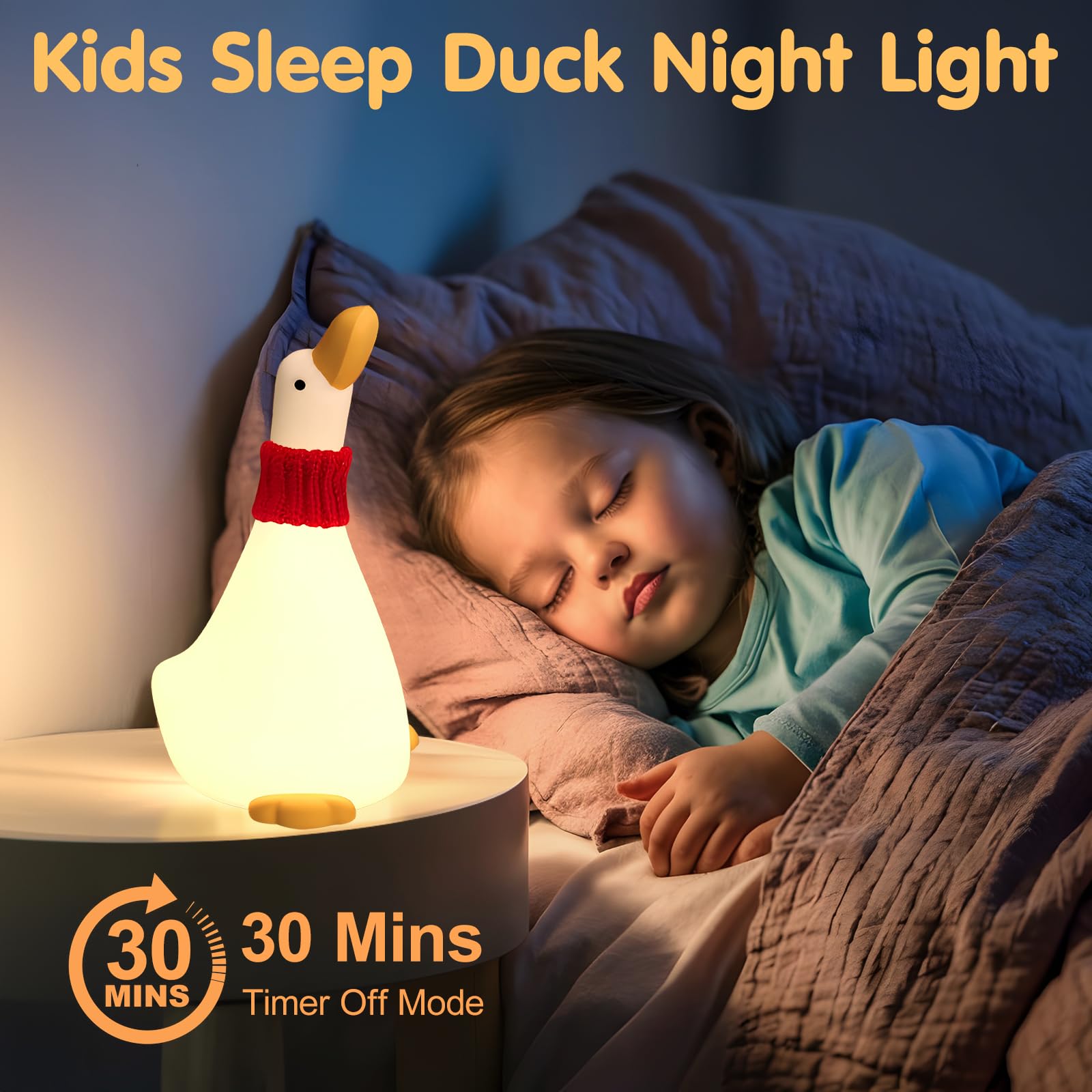 LED Duck Night Light for Baby Nursery, Toddler Fun Dream Duck Light Silicone Squishy Lamp, Rechargeable Bedside Touch Lamp, Chri