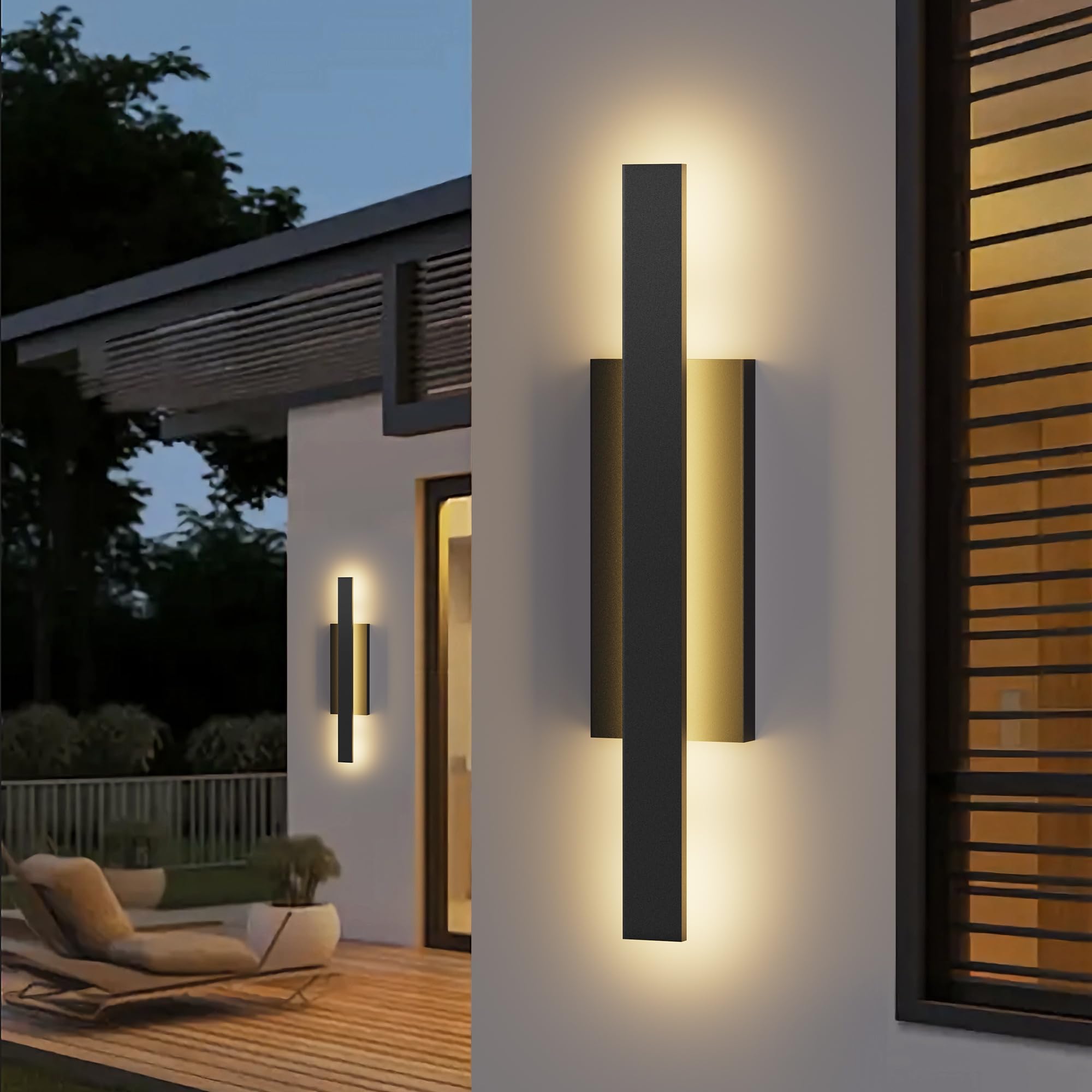 Lamqee 31 Inch Aluminum Long Outdoor Wall Lights  3000K 1600Lm 32W Led Modern Exterior Lighting Fixtures  Ip65 Waterproof Matte Black Linear Outside Sconce Wall Mount For House Porch Patio Garage Door