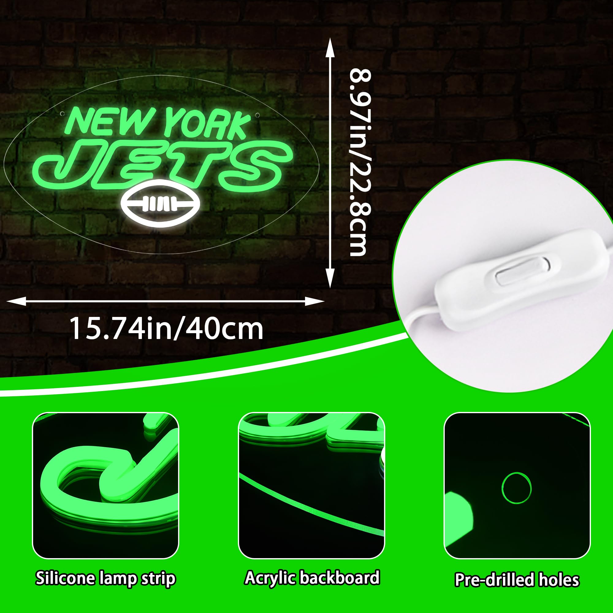 Brineon Football Neon Sign - Green Acrylic LED Wall Decor 15.7x8.9in Model ZYLD203 for Man Cave, Bar, Game Room, Rugby Fans