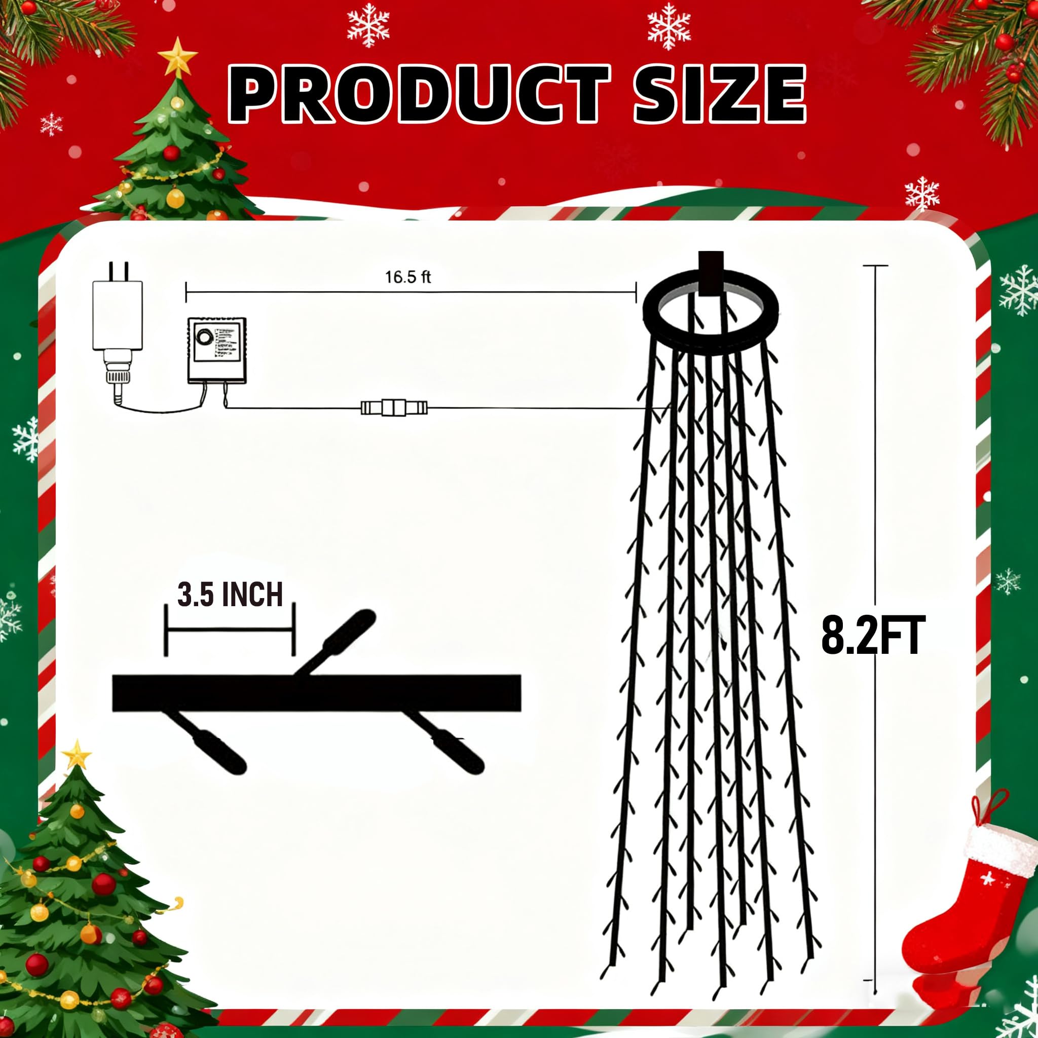 Dazzle Bright Christmas Tree Lights  448 Led Waterfall Tree Topper Lights With Remote & 11 Modes  8.2Ft X 16 Lines Christmas Light For Indoor Outdoor Party Xmas Decoration  Warm White & Multi-Colored