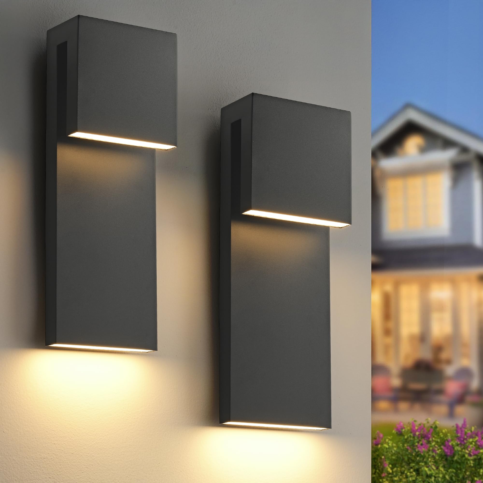 Modern Large Outdoor Wall Lights Integrated LED Outdoor Wall Sconces Lighting  Contemporary Exterior Lighting Fixtures Outside Wall Mount Lights for House Porch Front Door Garage  Matte Black 2 Pack