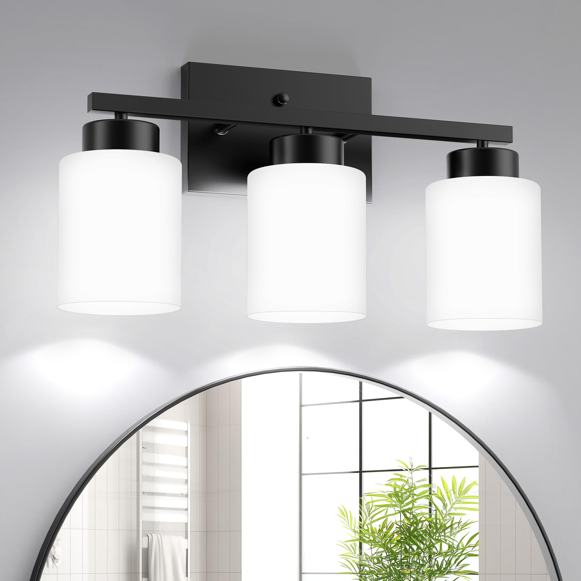 Partphoner 3-Light Matte Black Bathroom Light Fixtures  Modern Vanity Light Over Mirror Lighting  Wall Sconce With Frosted Milky White Glass Shades For Bedroom Living Room Kitchen Hallway