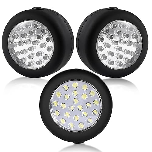 California Cade Electronic 24 Led Round Magnetic Work Light Torch With Integral Hanging Hook And Magnet Set,Pack Of 3(Black)