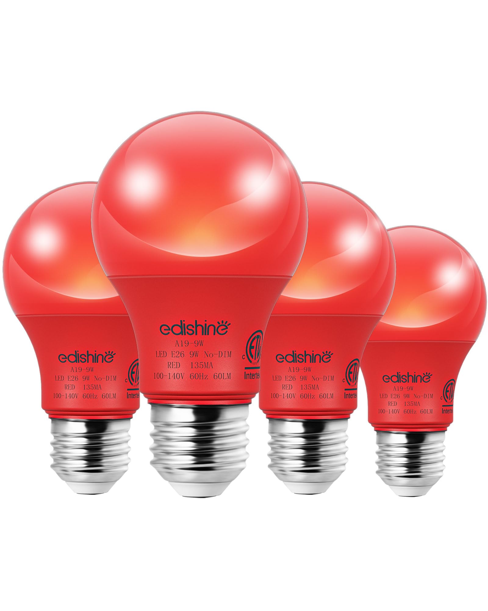 EDISHINE Red Light Bulbs, A19 LED Light Bulb 60W Equivalent, E26 Medium Base, 9W, Red Lights for Bedroom, Christmas Decoration,