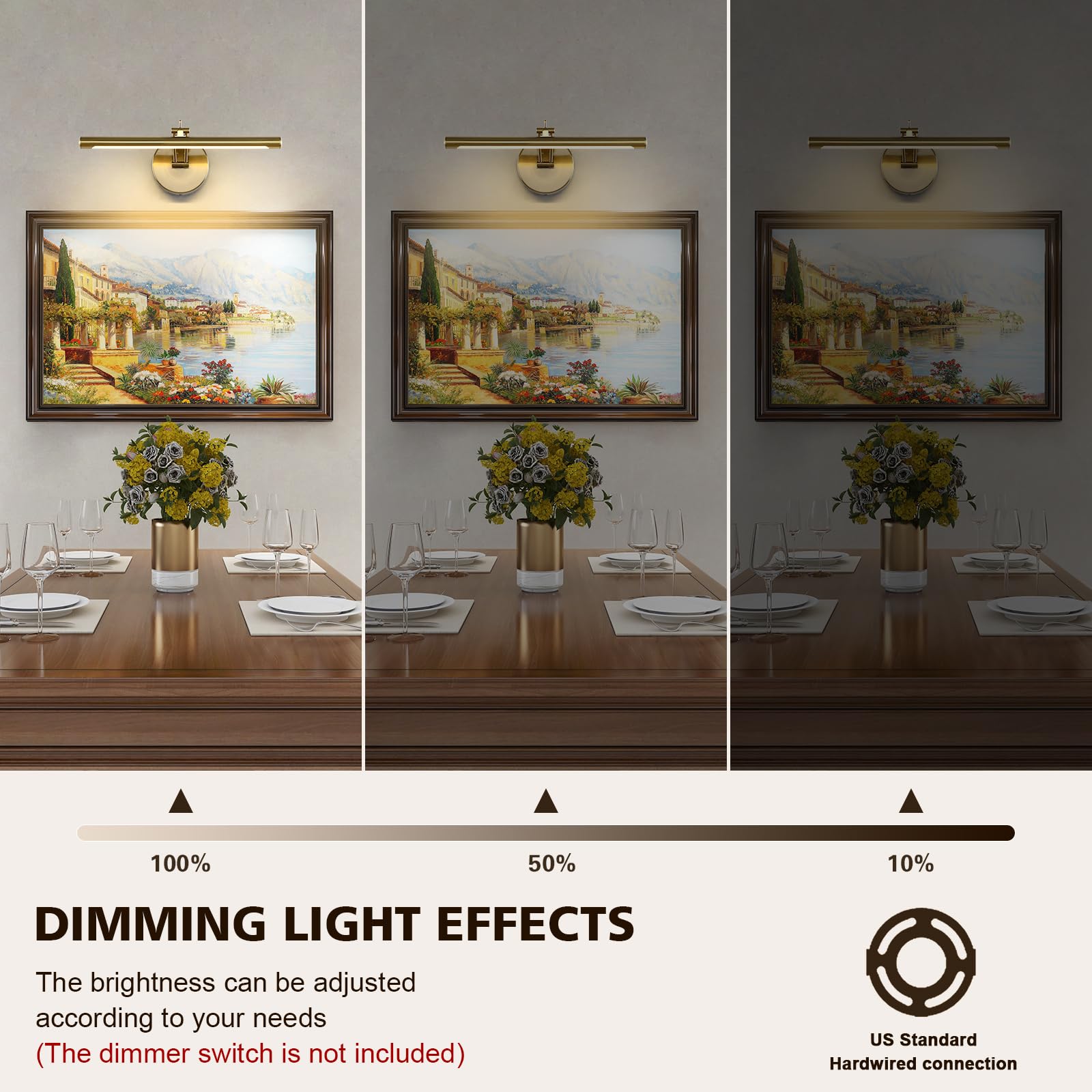 7Degobii Picture Light Dimmable Hard Wired 15.75 Inch Adjustable Swing Arm Brass Wall Lights For Pictures Led Display Light For Artwork 7W Warm White