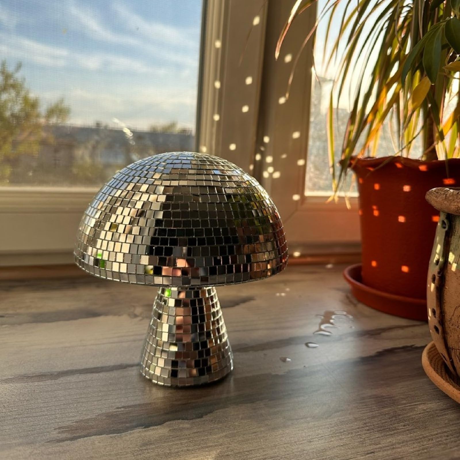 Yeehlmer Creative Mushroom Disco Ball For Party Table Decor Mirror Retro Handmade Disco Ball Mushroom Shape Home Art Decorations Bar Ornaments (Silver M(7))