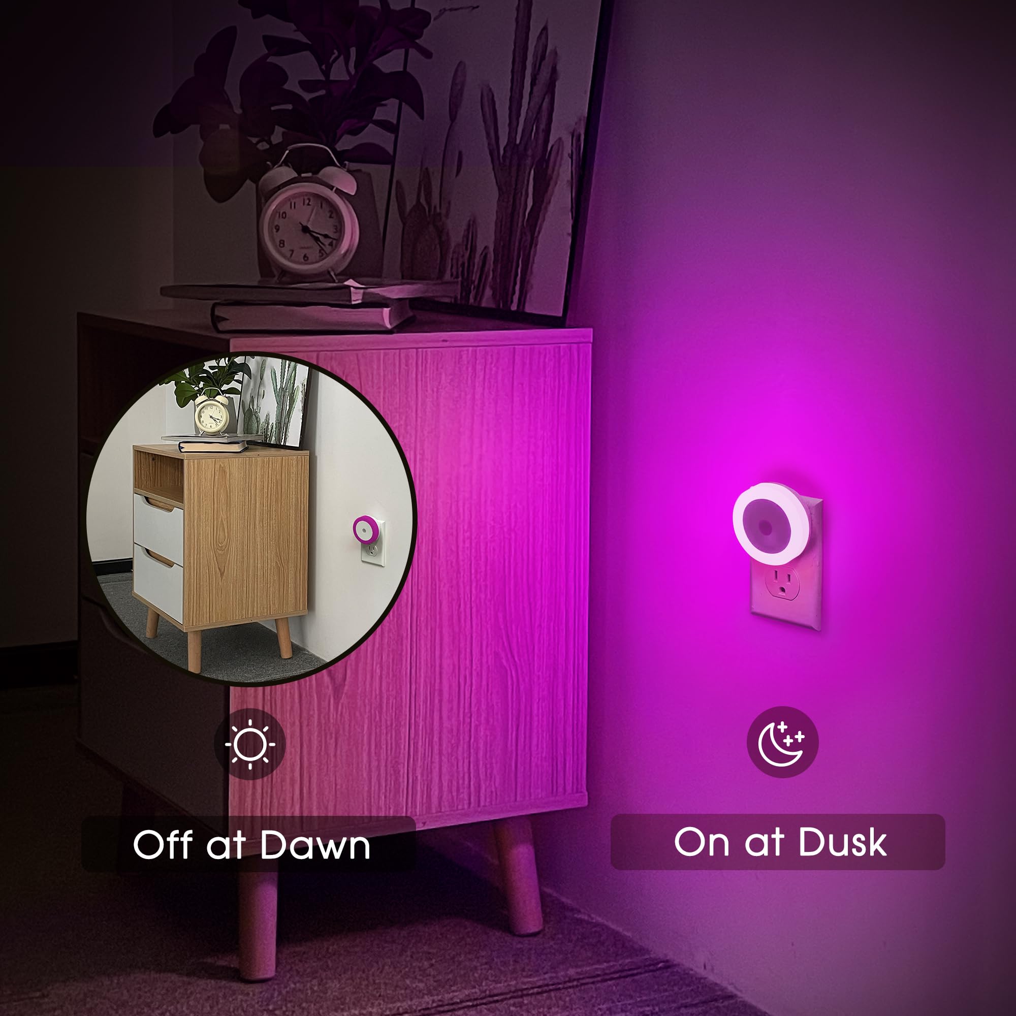 Briignite Purple Night Light, Night Lights Plug Into Wall [4Pack], Nightlight With Light Sensors For Kids Room, Baby Night Light
