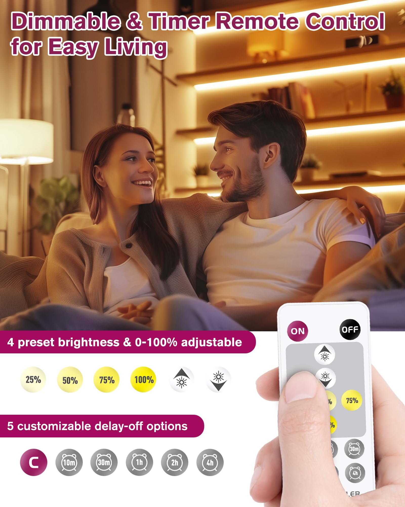 EMITEVER LED Strip Lights Kit, 16.4ft Dimmable Warm White 2700K, 600 LEDs, Remote & 24V Power Supply, Model FN-2835C