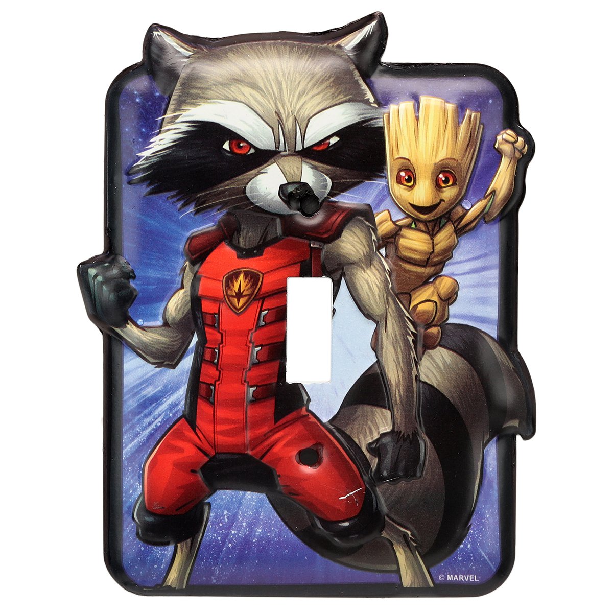 Marvel Avengers Rocket and Groot Embossed Metal Light Switch Plate - Avengers Switch Plate Decoration for Bedroom or Man Cave