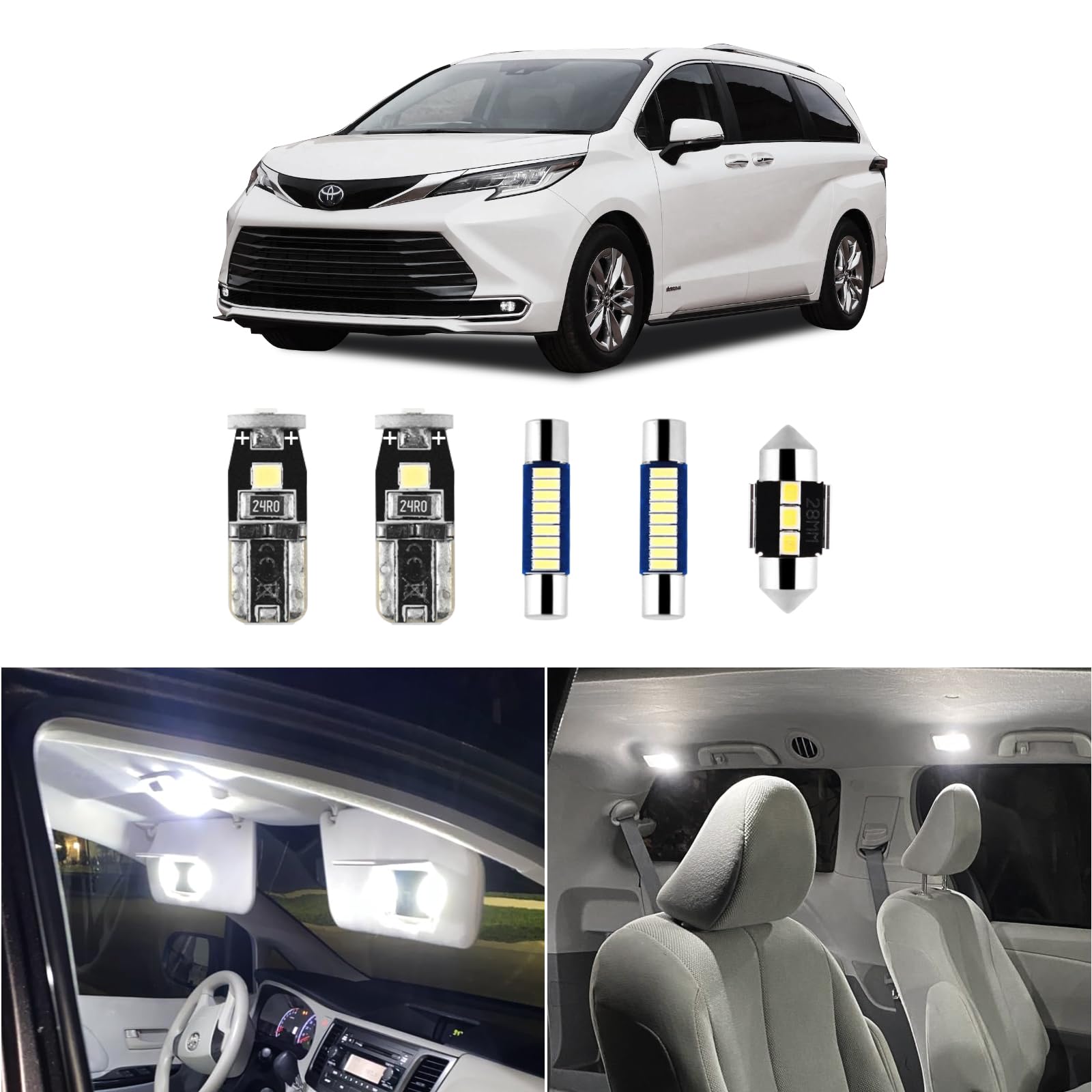 16 Pcs Super Bright 6000K White Led Interior Light: Bulbs Kit Package For 2011-2015 2016 2017 2018 2019 2020 2021 Toyota Sienna Lighting Package Kit Includes Light Accessories+ And Install Tool