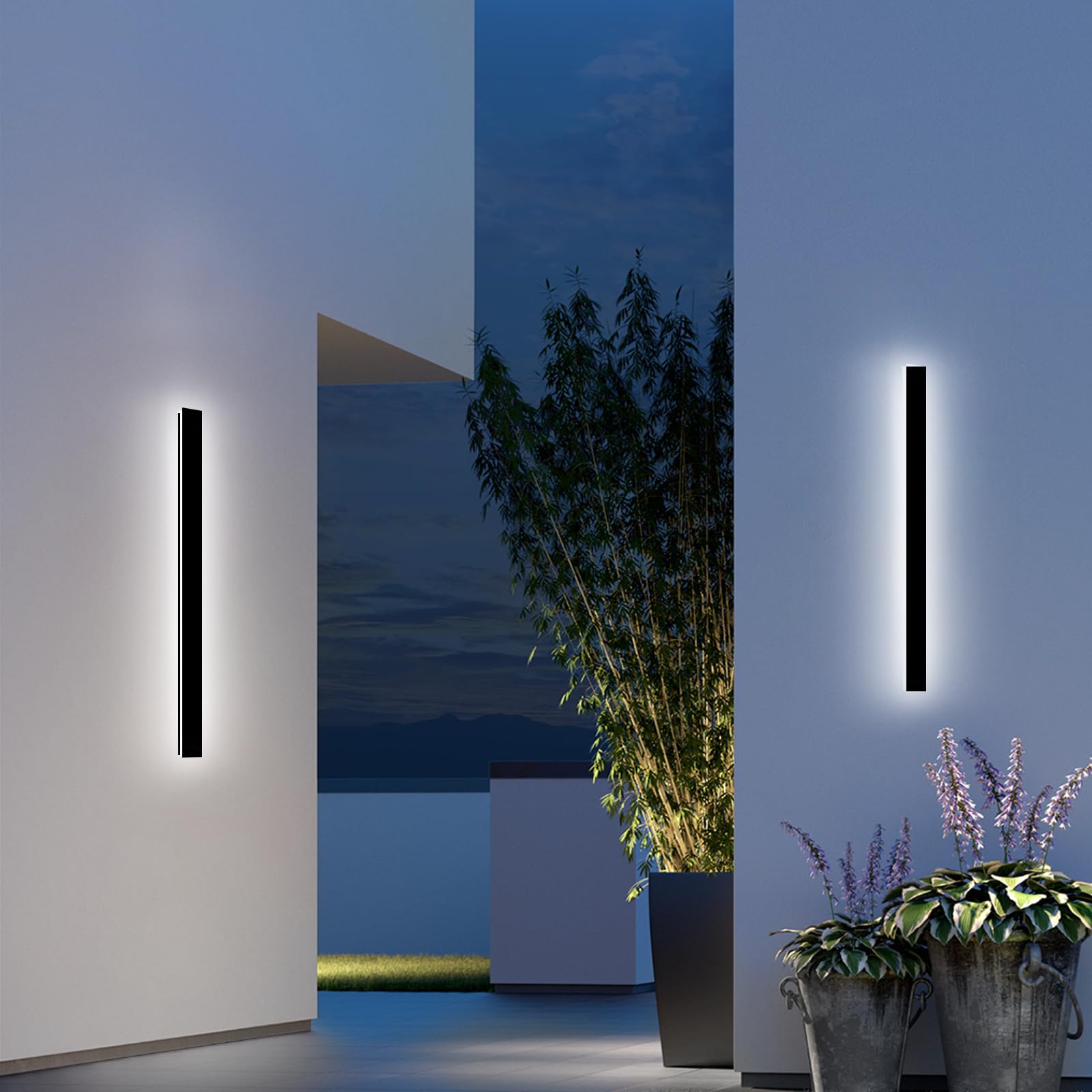 2 Pack 31.5Inch Outdoor Modern Wall Light for House Black Exterior Wall Sconces Light Dimmable Outside Wall Lights Fixture, Line