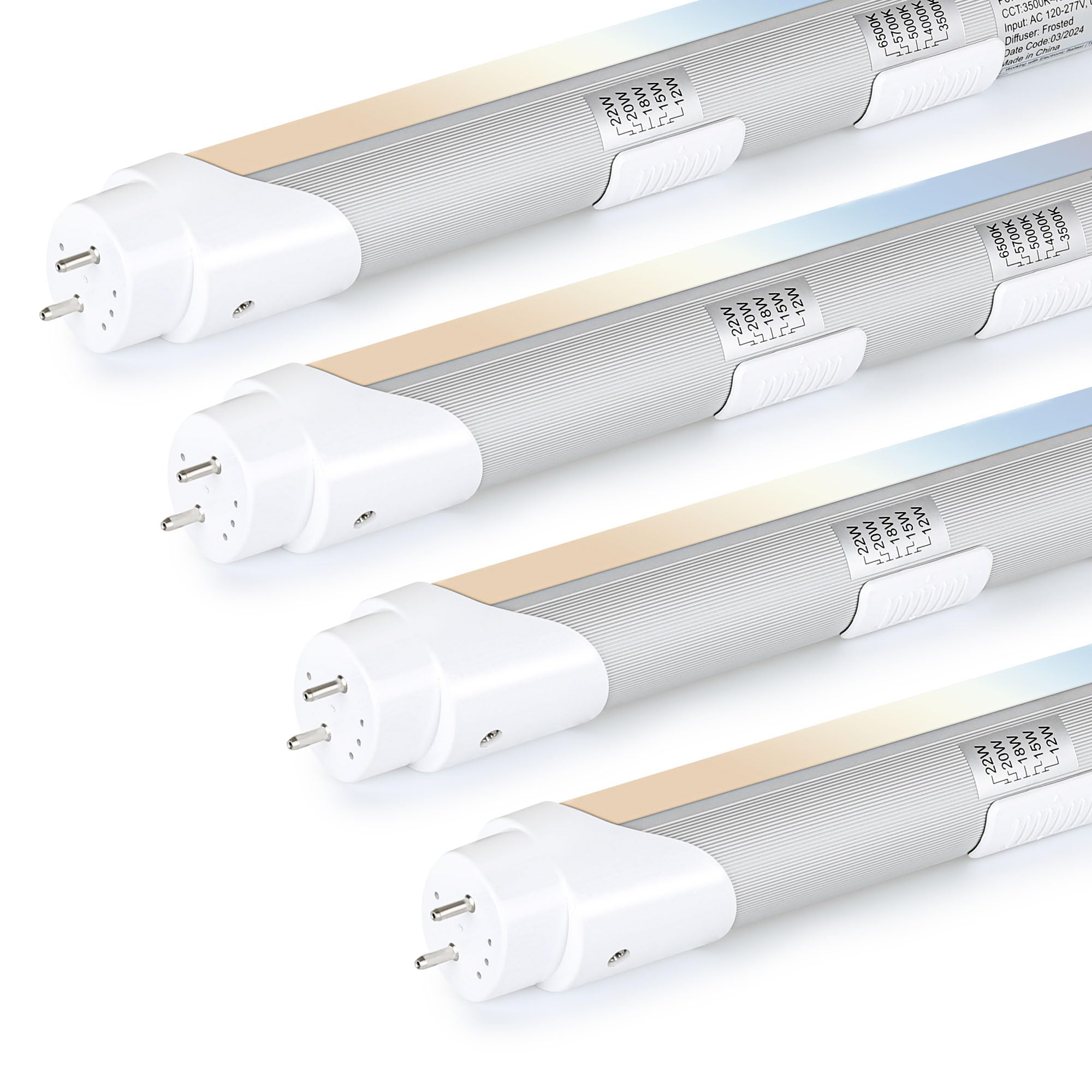 H&B Luxuries T8 LED Tube Light 4FT, 12W-22W, 5 Colors, Plug and Play, Aluminum, White, Model TABKT5DSW4PCS,