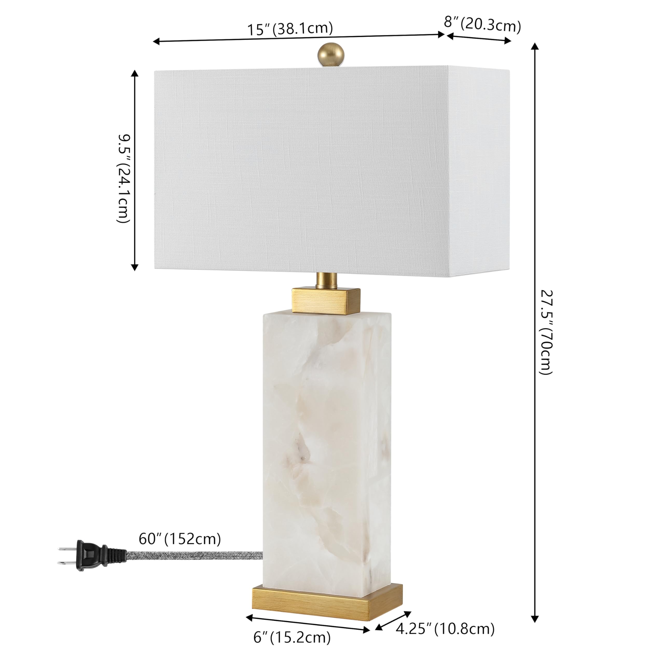 JONATHAN Y Elizabeth 27.5" Alabaster LED Table Lamp, White/Gold Leaf, Model JYL6201A, Coastal Contemporary Design for Bedroom and Office