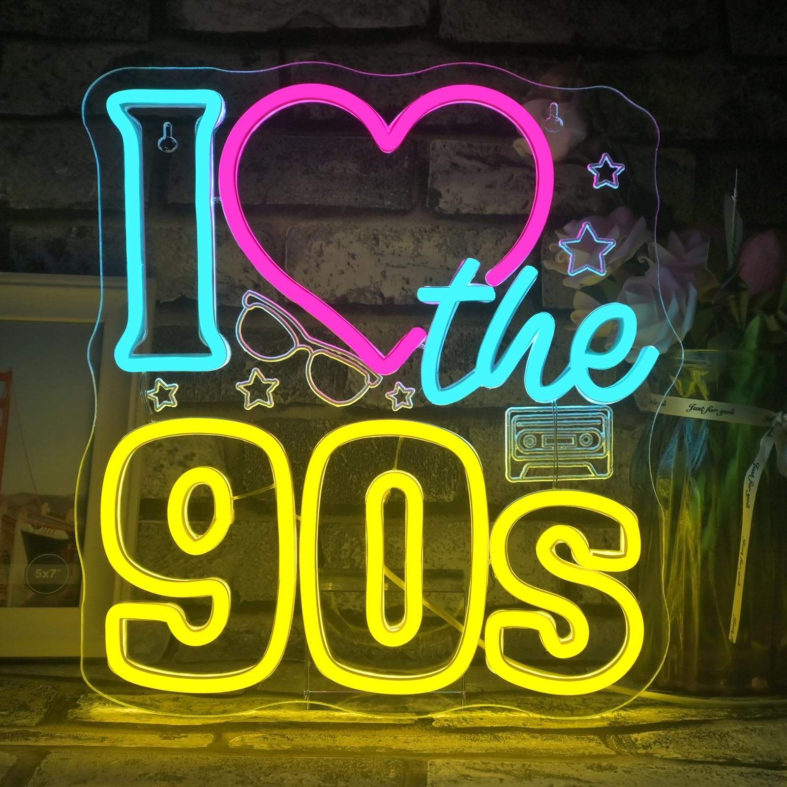 Looklight Neon Sign - Dimmable 90s Wall Decor, Colorful LED Light, 11.41inx12.6in, Acrylic, Retro 90s Theme