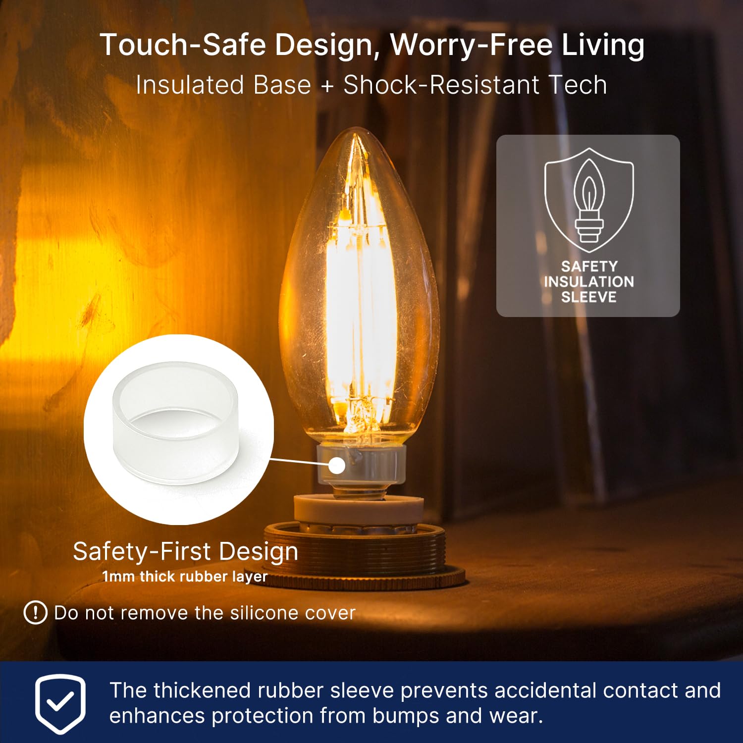 Flsnt 40W Equivalent Led Chandelier Light Bulbs, Dimmable Amber Led B11 E12 Candelabra Base Bulbs, 2200K Warm White, 330Lm, 6 Pa