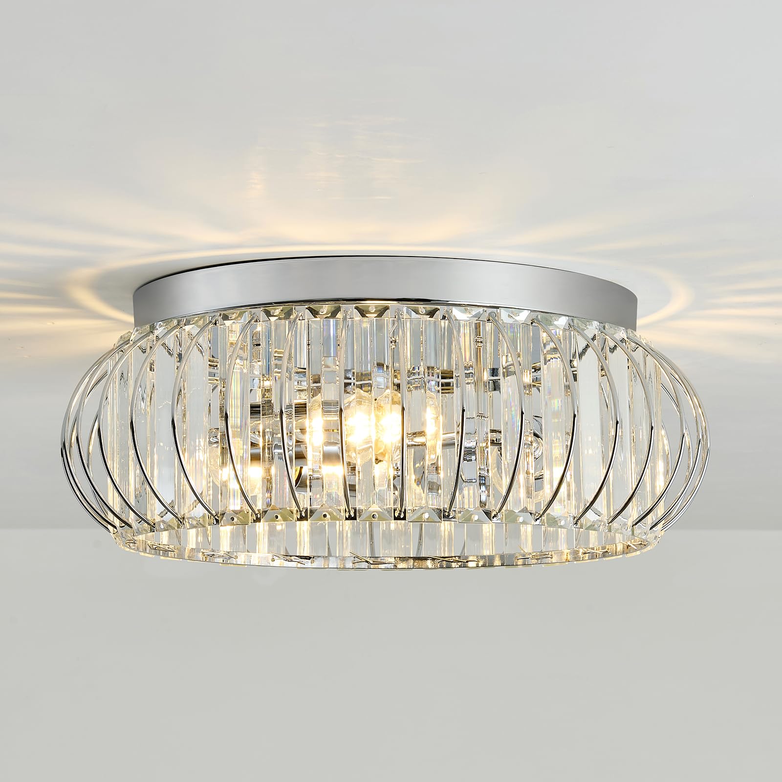 YYJLX 3 Light Flush Mount Ceiling Light Fixtures Modern Crystal Chandelier Chrome Chandelier for Hallway Bedroom Bathroom Foyer 