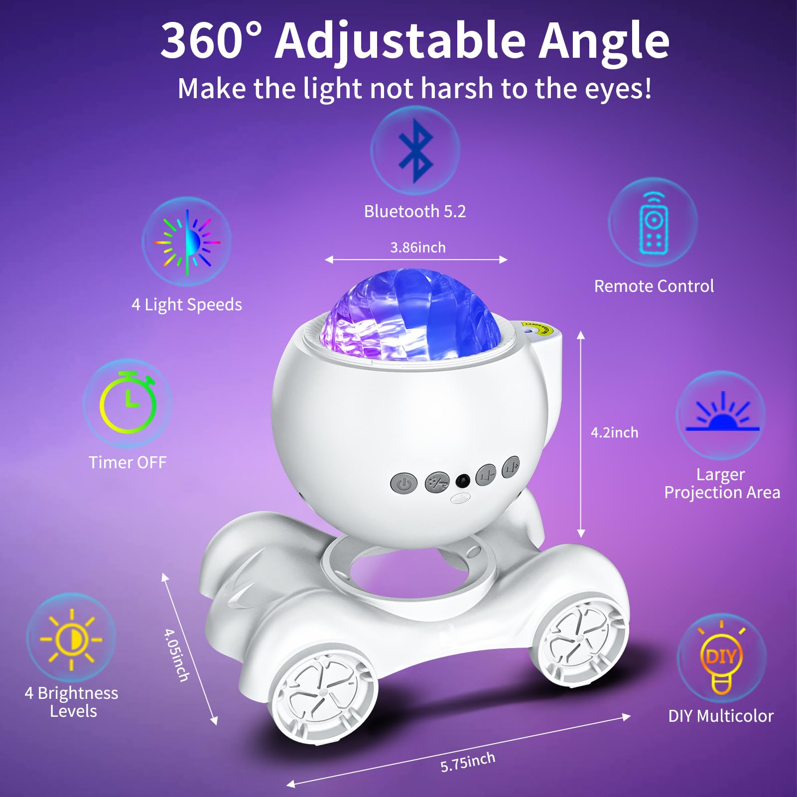 ENOKIK Star Projector with Bluetooth Speaker, 8 White Noises, Aurora Nebula Lamp, White, Model HJ-XKD05 for Home Decor and Relaxation