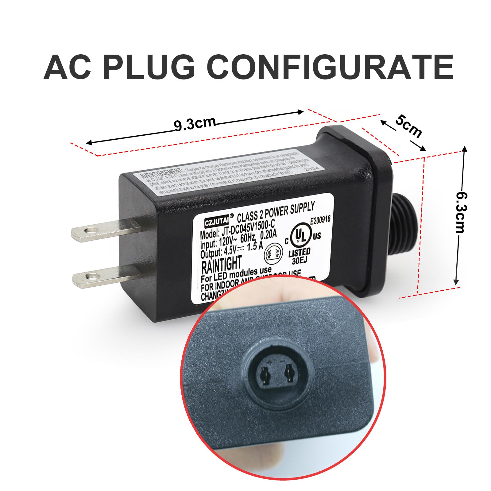 PREMIER ADAPTER Low-Voltage LED Transformer 4.5V 1.5A, UL/CE Certified, Model CZJUTAI JT-DC045V1500-IP44,