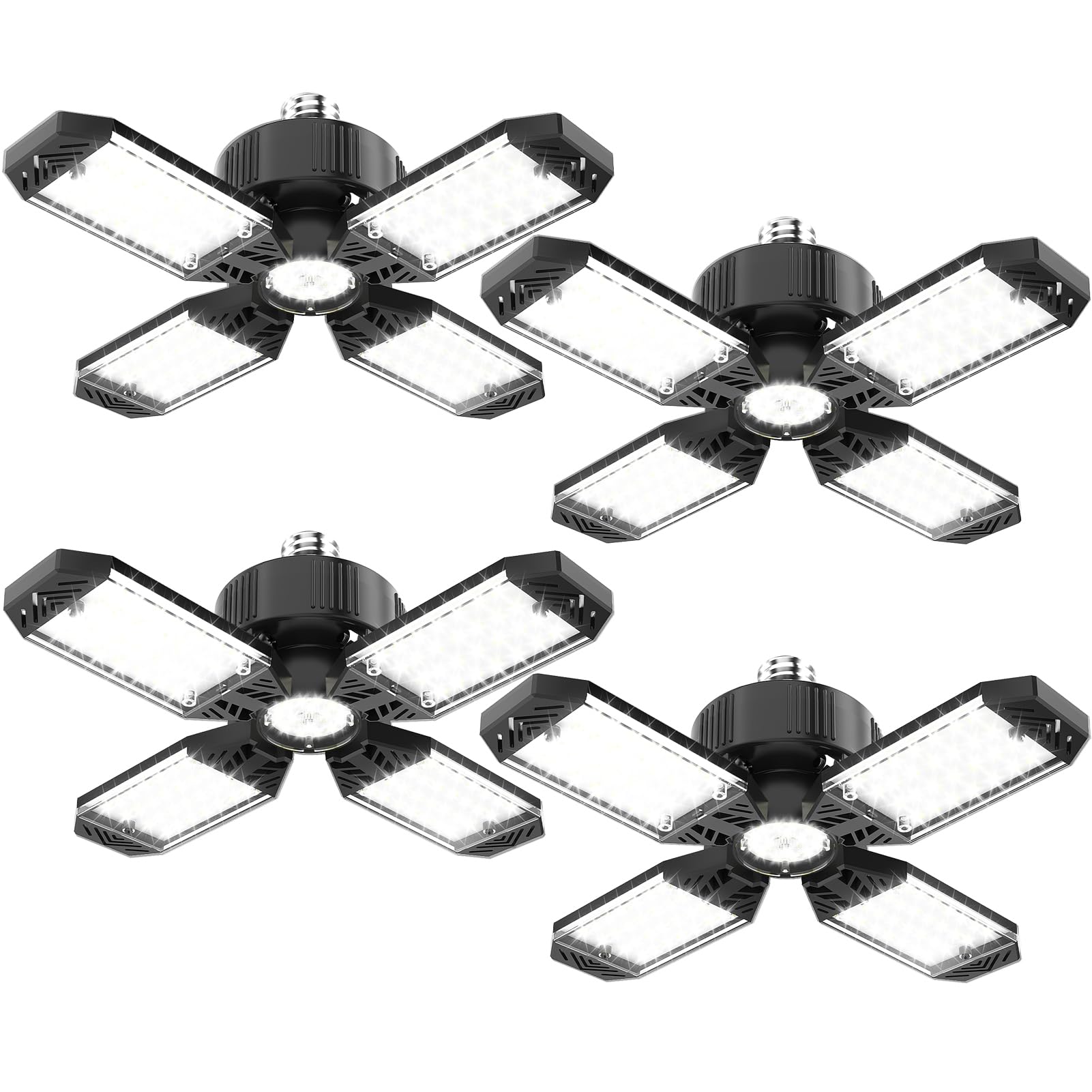 Garage Light - 4Pack 130W 13000Lm Deformable 4+1 Panel Led Garage Light With Led Transformer, E26/27 Base, 6500K Daylight White Garage Lights Ceiling Led For Garage, Factory, Warehouse, Storage Room