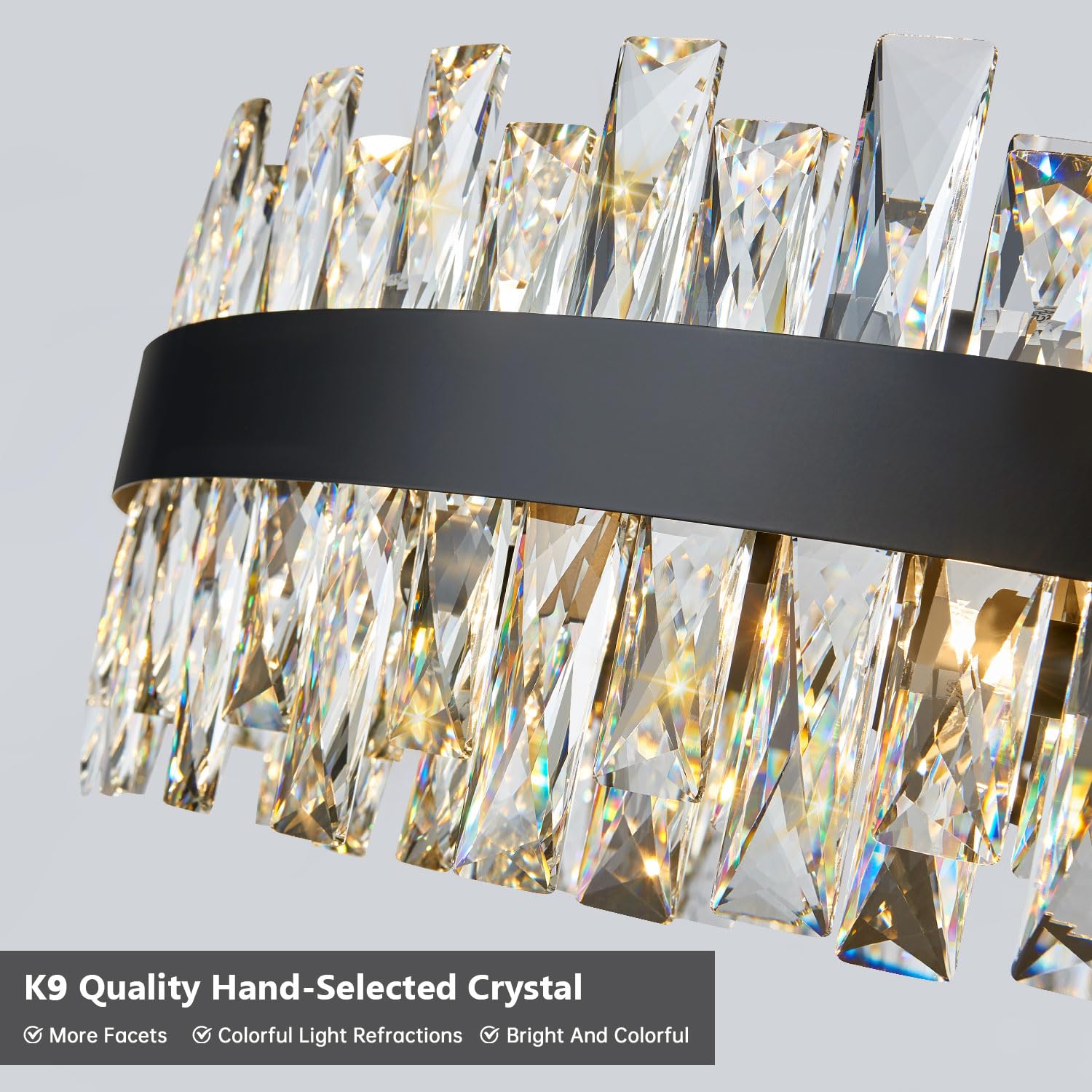 TMAFON Modern Black Crystal Chandelier, K9 Raindrop Pendant Light, 30" Diameter, Ideal for Dining Room, Living Room, Bedroom, Entryway