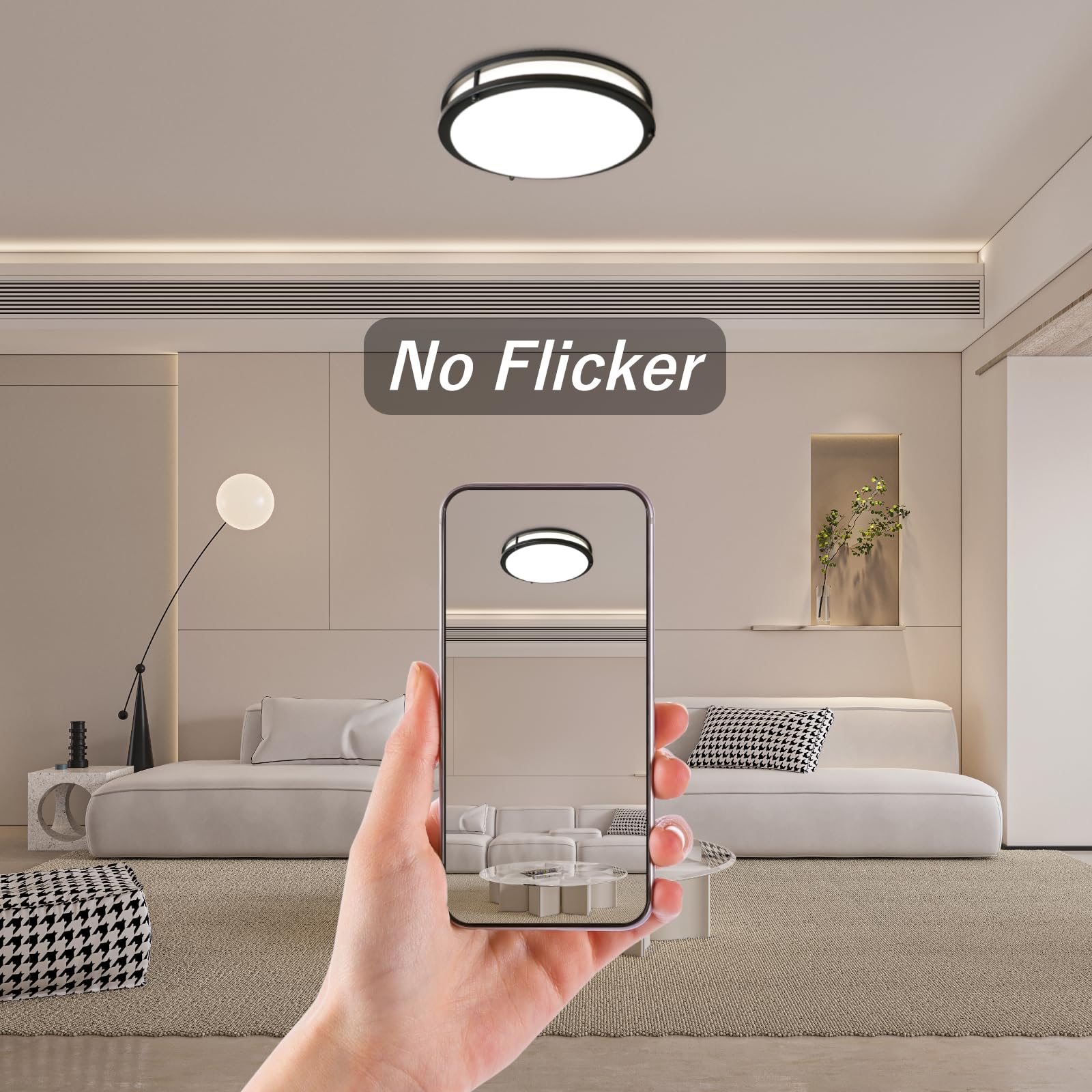 Elekeed 2-Pack Ceiling Light Fixture Black 36W, 13 Inch Flush Mount Light Fixtures 3600Lm, Modern Ceiling Light No Flicker, 5000