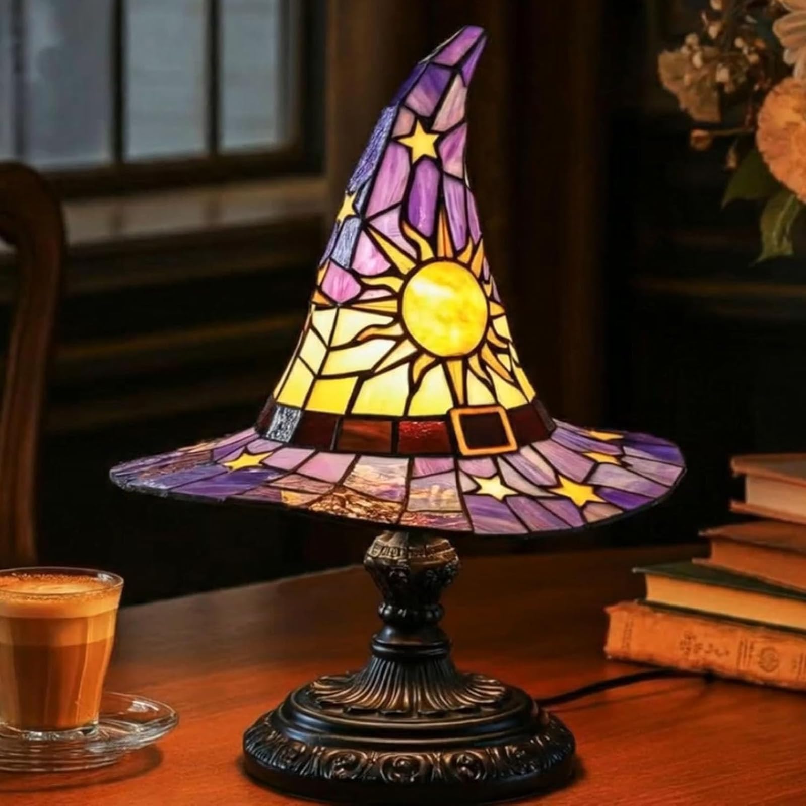 Witch Hat Lamps, 2025 Stained Glass Witch Hat Lamp With Mystical Charm,Handmade Witch Hat Shape Gothic Lamp For Wiccans And Hall