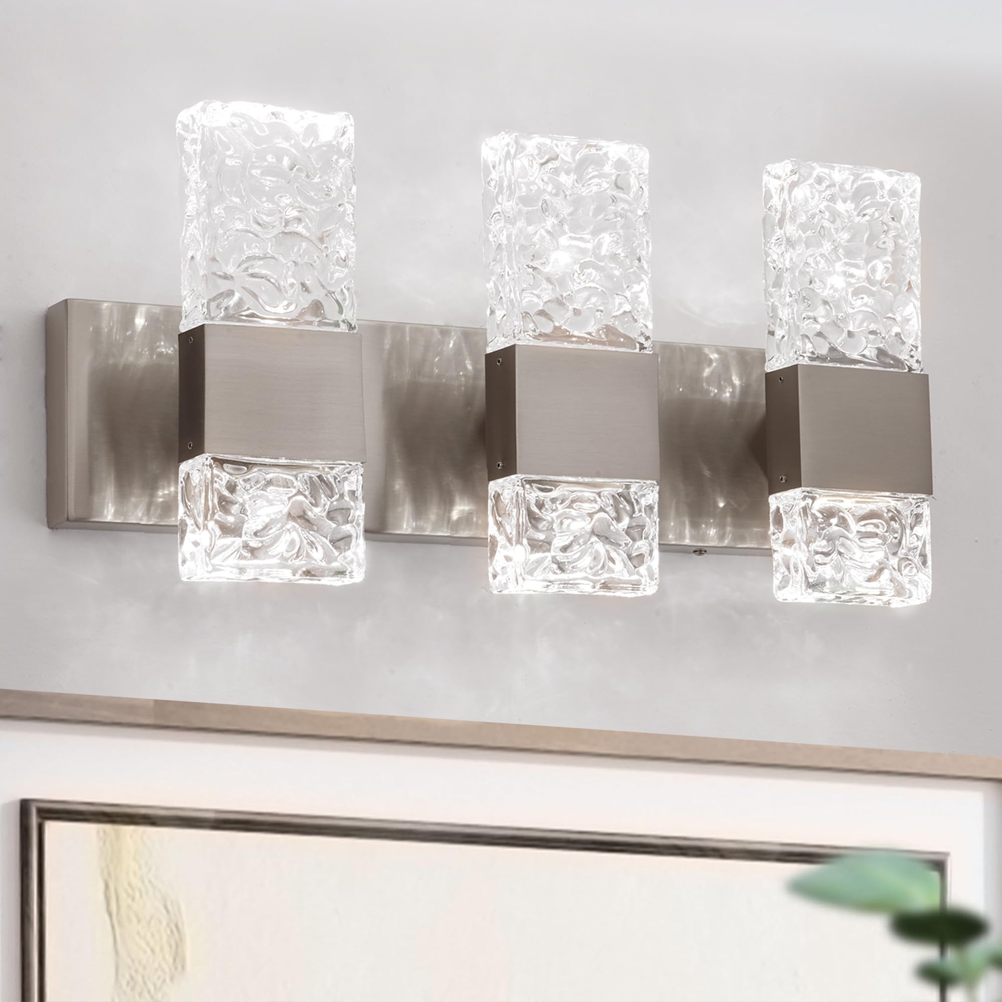 Oylyw Brushed Nickel Bathroom Vanity Light Fixture, 3 Lights, Dimmable Led Over Mirror Lighting