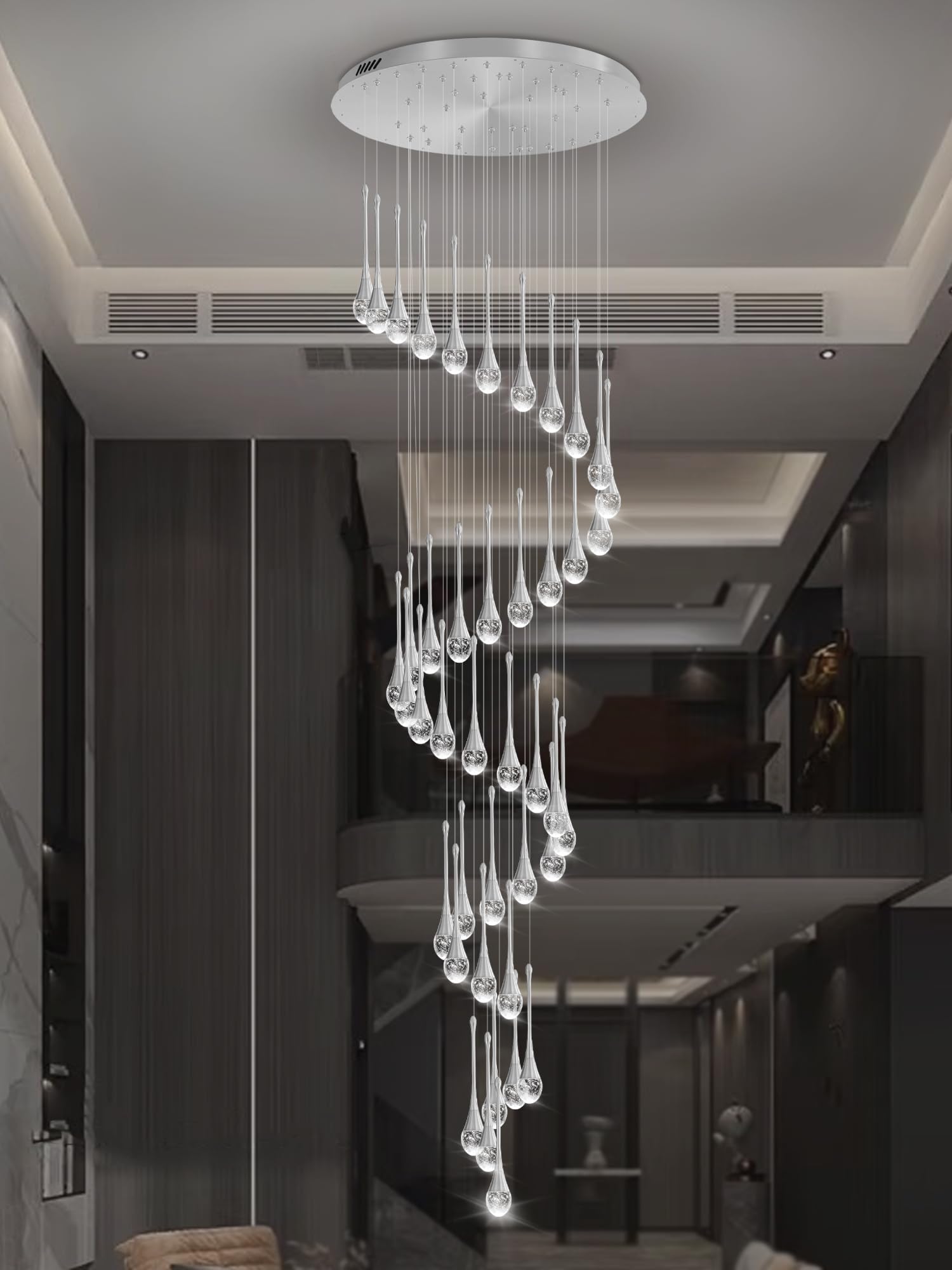 ykolupty Silver Crystal Chandelier - 42-Lights, Large 197" Pendant for High Ceilings, Entryway, Living Room, Foyer, Staircase