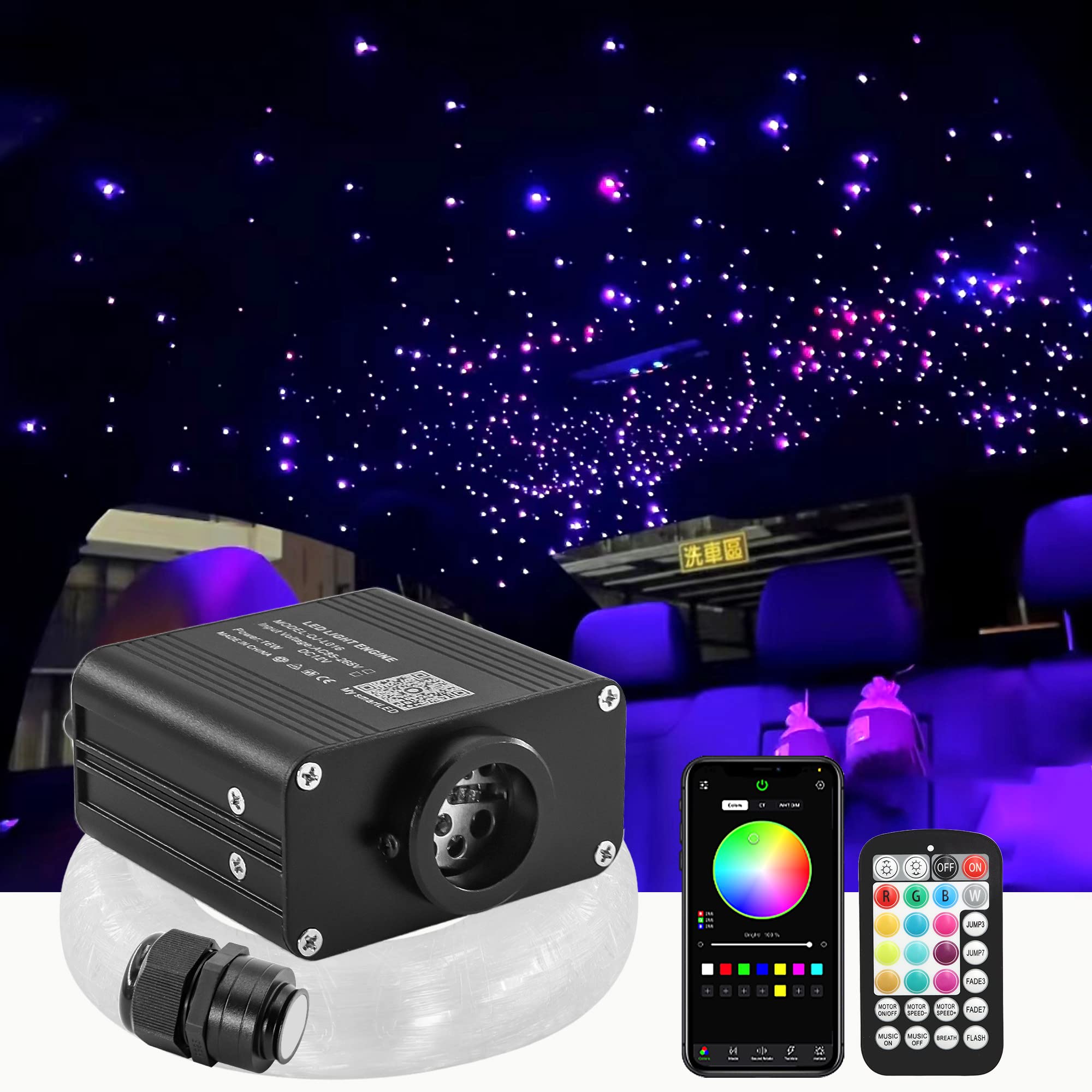 ATOKEE Starlight Headliner Kit, Upgraded 16W Twinkle 450pcs*(0.03in+0.04in+0.06in)*13.1ft Fiber Optic Lights Kit, Compact Size S