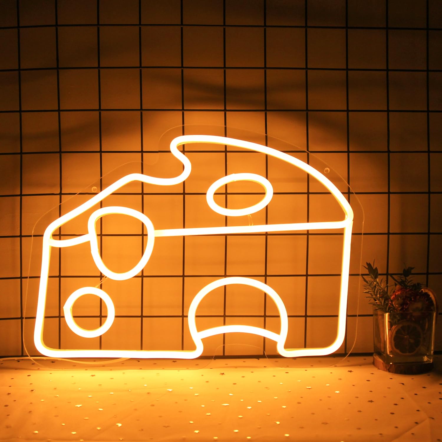 CKTBLEY Neon Light Cheese Wedge Sign, Acrylic, 15.7in x 11.4in, Orange, Model CC-Cheese, Wall Decor for Kitchen & Parties