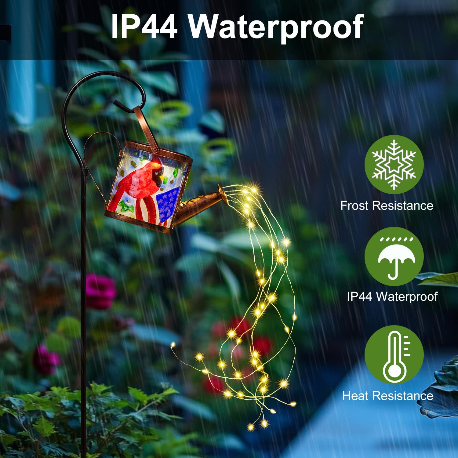 Larekook Solar Outdoor Watering Can Lights Decorative Path Lights, Metal Glass Solar Garden Light Outdoor Waterfall Decor Orname