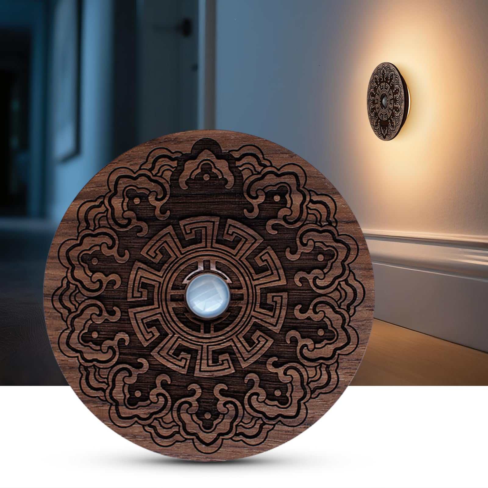 Vadifula Motion Sensor Night Light Wood USB Rechargeable Stick-On Step Lights Magnetic Small Wall Lights for Hallway Bedroom Liv