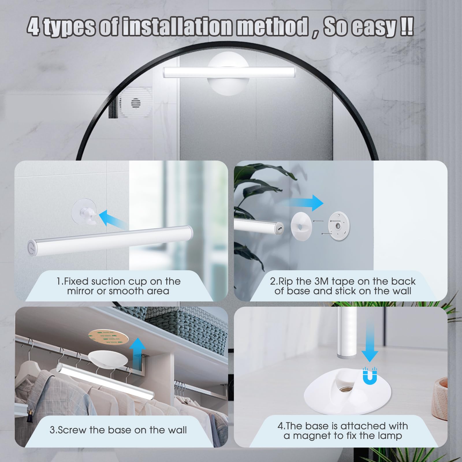 Benature LED Mirror Lights Portable Makeup Light Touch Control 3 Brightness Aluminum 2 Packs Silver Model LCL004