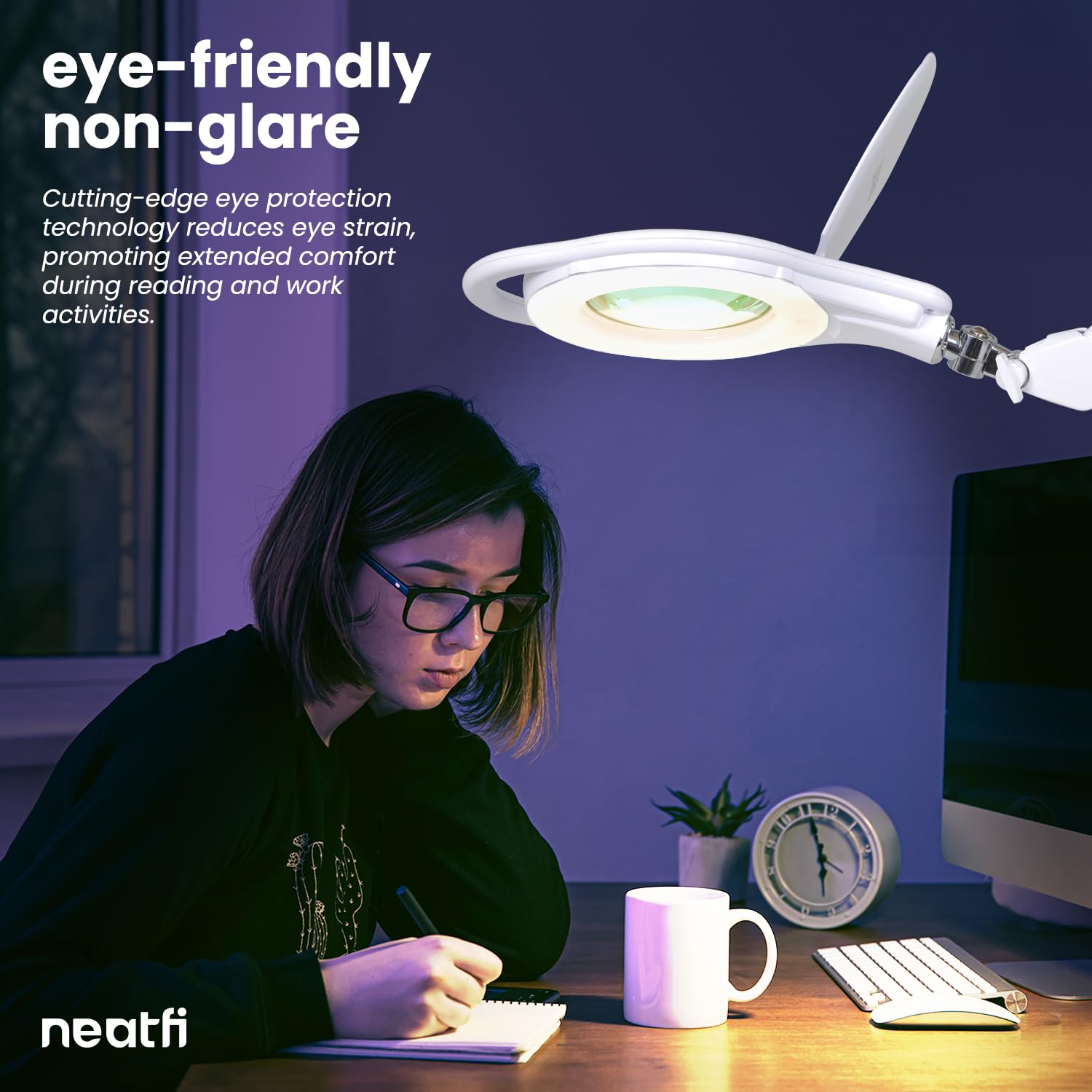 Neatfi Magnifying Lamp With Clamp, 5 Inch Lens, 3 Light Modes, 3000K-6500K, Dimmable, For Sewing, Painting, Jewelry Making, And