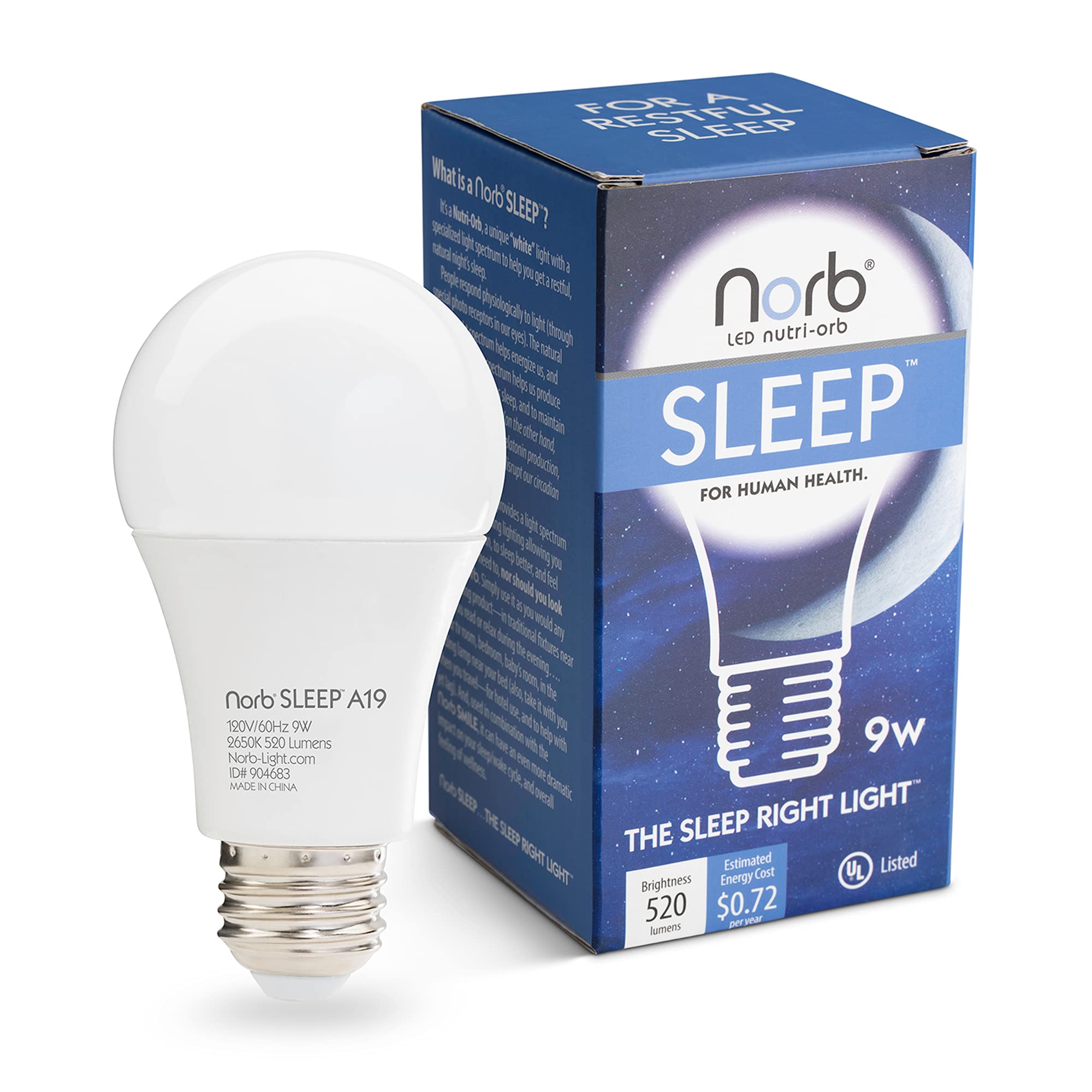 Norbsleep Low Blue Sleep Light Bulb - 9W For Restful Sleep, Natural Melatonin, 1-Pack