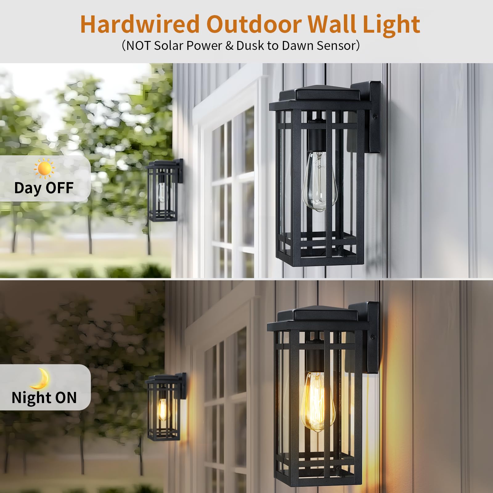 12'' Outdoor Wall Light Fixtures 2 Packs, Black Porch Lights Outdoor Lighting For House, Exterior Lighting Fixtures Wall Lantern