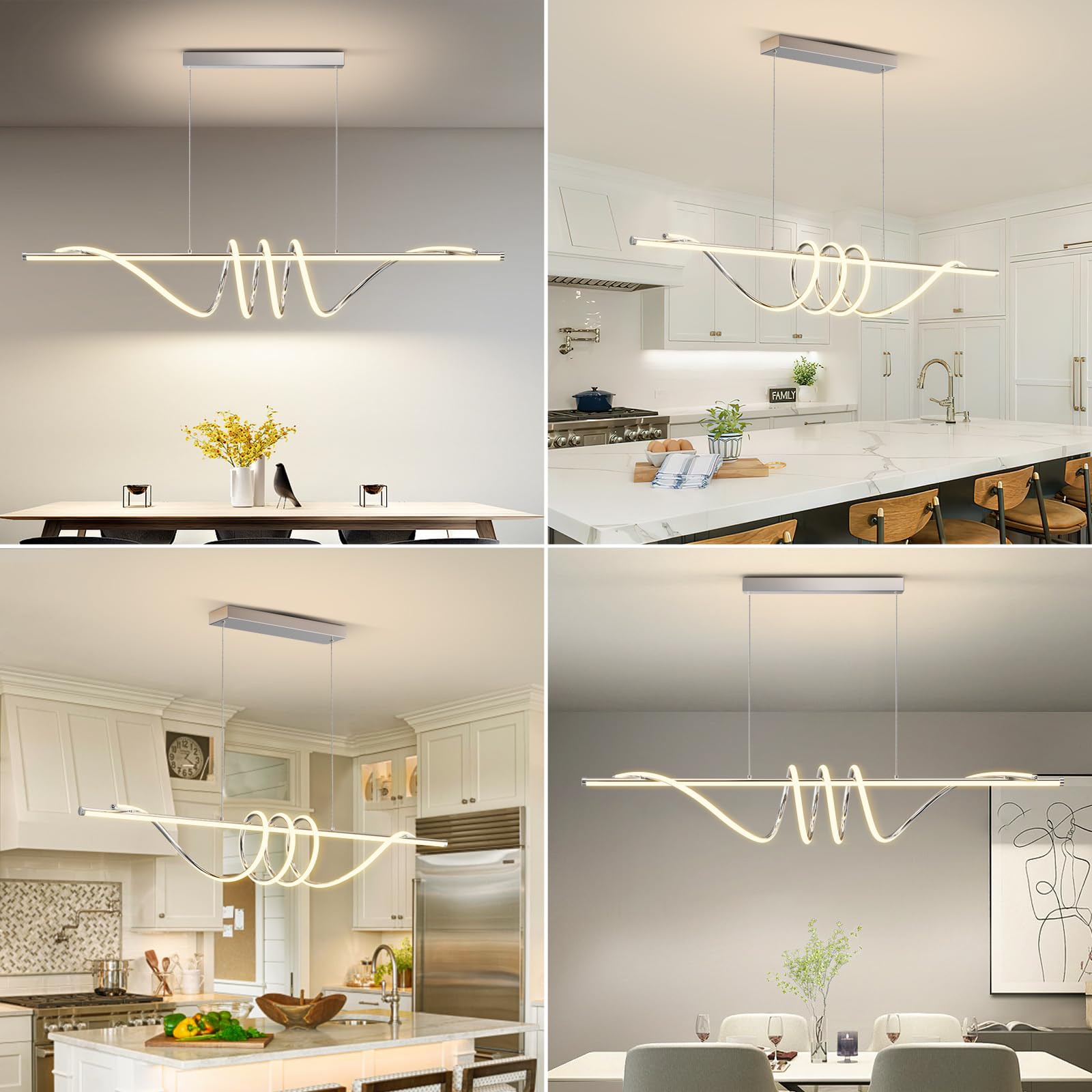 LannlKer Modern Pendant Light 57in Dimmable Chrome Silver Hanging Lamp LX-1.45L