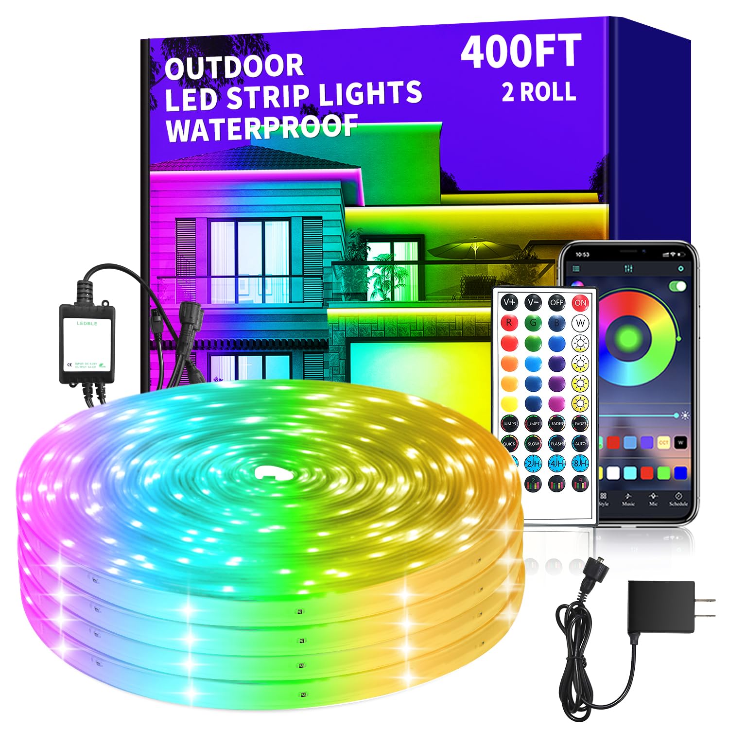 vimeepro LED Strip Lights 400ft Waterproof RGB Color Changing App/Remote Control Model vimeepro-ledFS400FT05