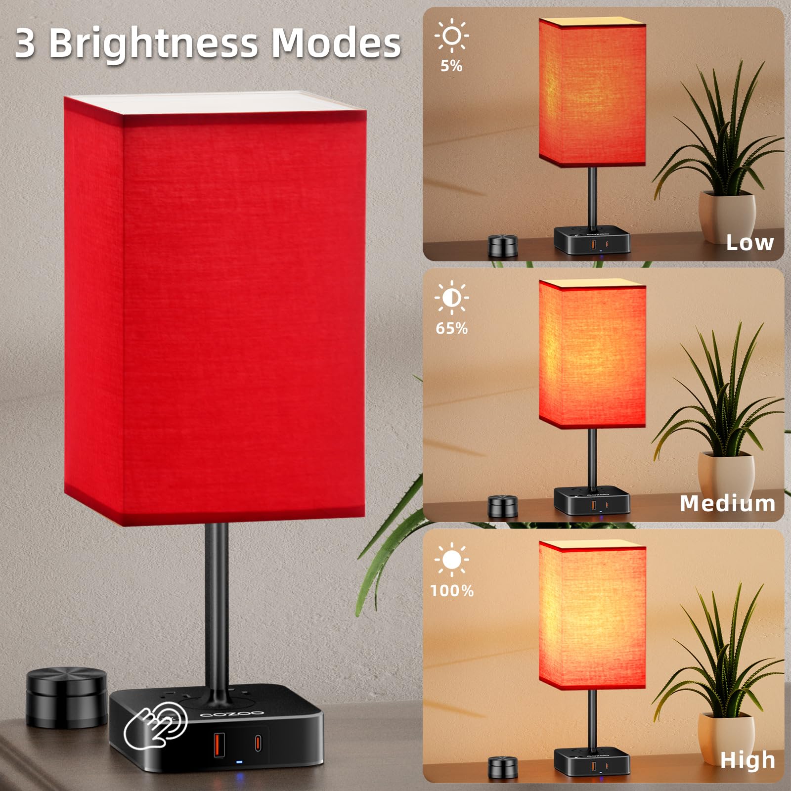 Bedroom Table Lamp With Remote Operation Control,Dimmable Bedside Table Desk Light With Usb C+A Charging Ports 2 Ac Outlets,Nigh