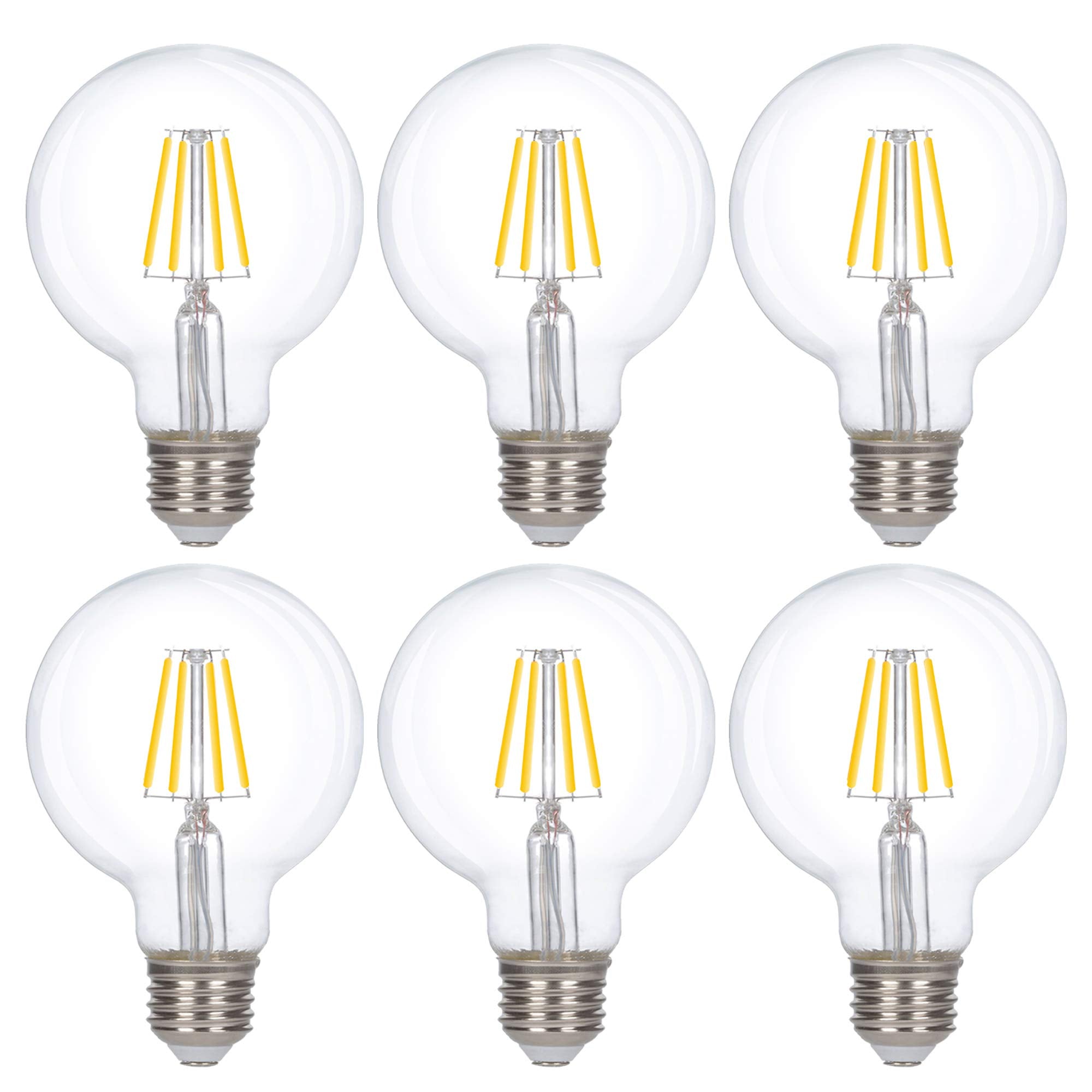 Simba Lighting Led Edison Vintage Vanity Globe Filament G25 (G80) 6W Dimmable 60W Equivalent (6 Pack) 120V Light Bulb For Bathro