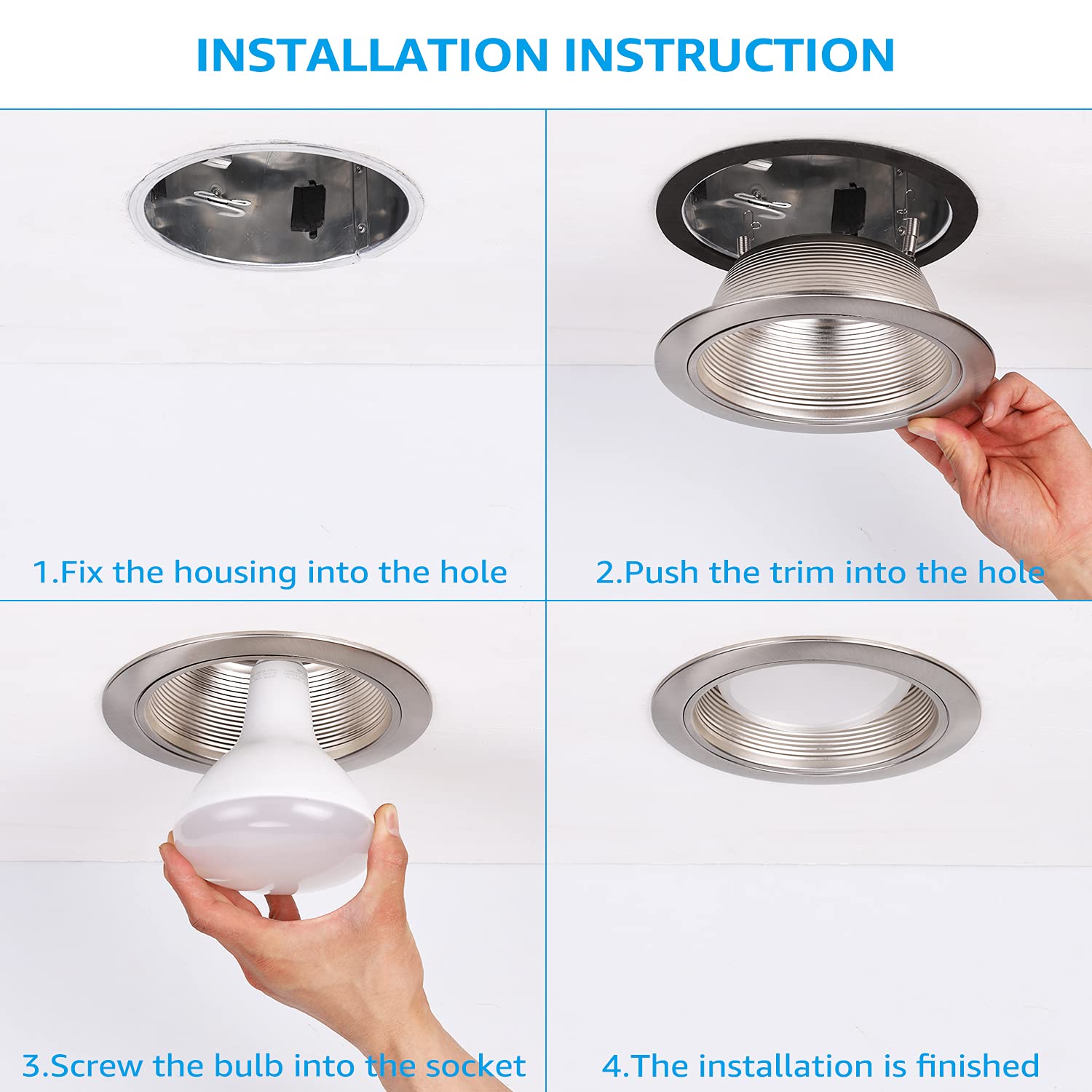 TORCHSTAR 12-Pack 6 Inch Recessed Light Trim, Satin Nickel Step Baffle with Detachable Ring, Model SL7RLT-6-12PSN-IR