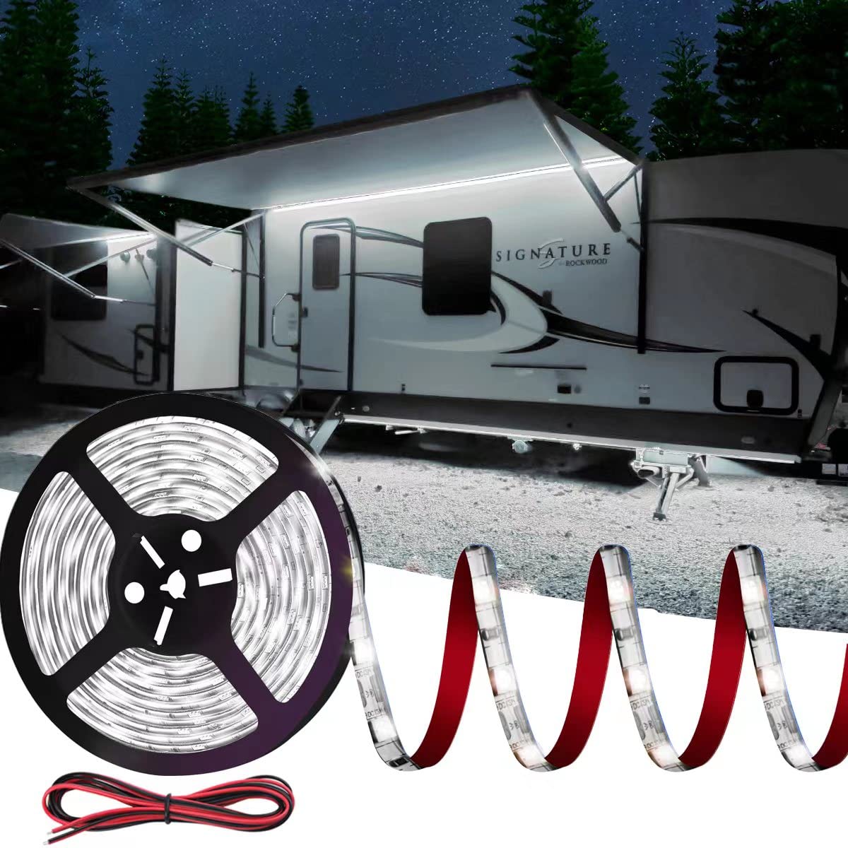 Vbakor 25FT RV Underglow Led Lights Kit  12V Camper Underbody Lights for Motorhome Travel Trailer Concession Stands Food Trucks  RV Awning Light  RV Led Band Lights (White)