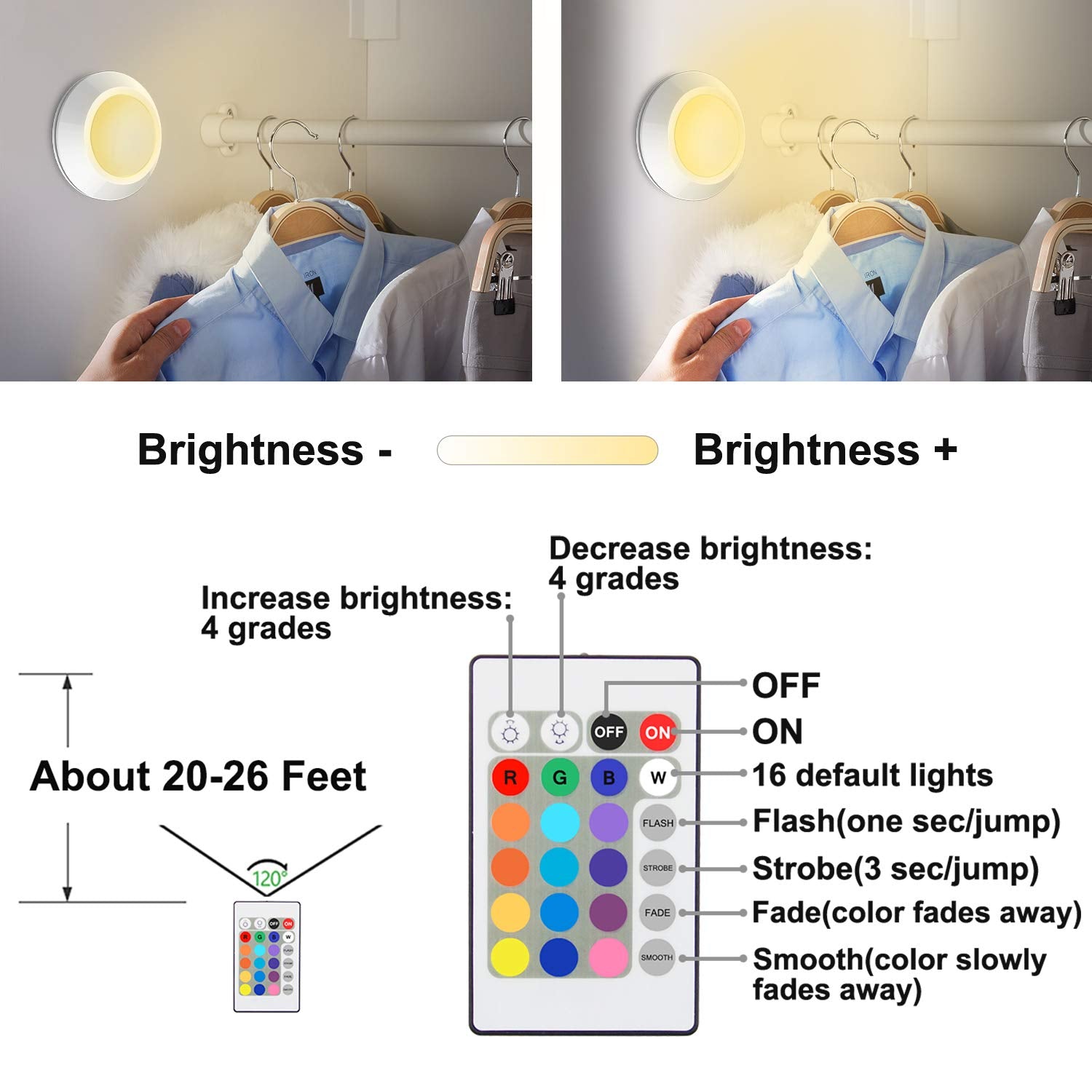 HONWELL LED Puck Lights with Remote, Battery Operated, RGB Color Changing, 3.15 inch, White, Model 8542000756