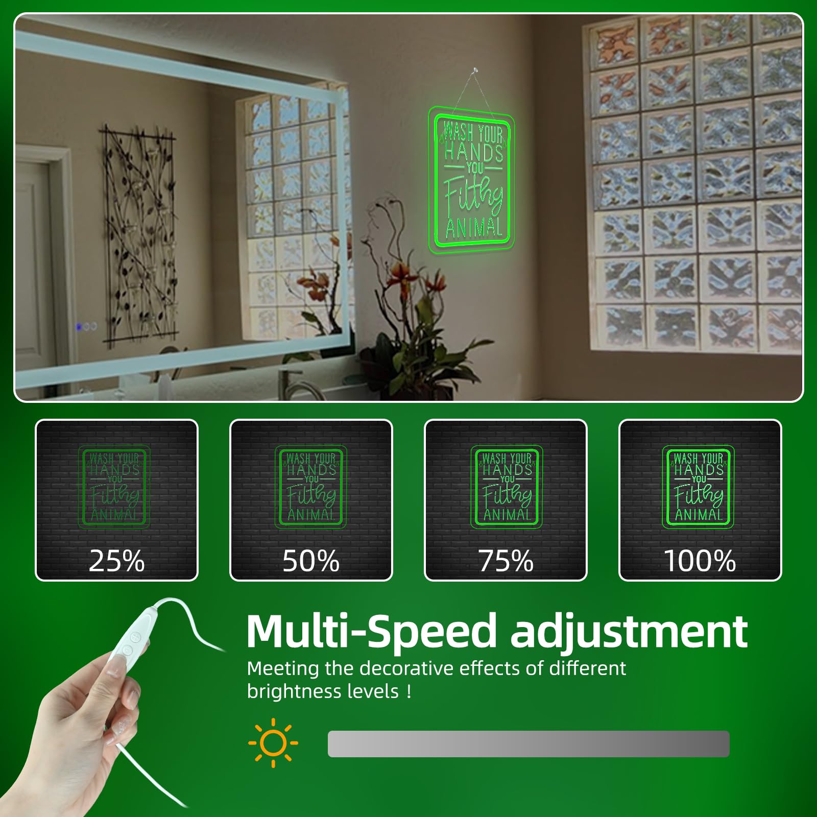 Bathroom Neon Sign Wash Your Hands You Filthy Animal Neon Signs For Wall Decor Funny Led Lights Green Light Up For Home Restroom Toilets Bar Party Decortion Interesting Gifts