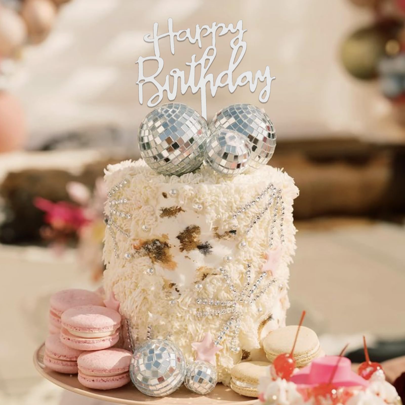 23Pcs Disco Ball Cake Toppers Silver Disco Balls Cake Cupcake Decorations With 22Pcs Mirror Balls And 1Pcs Happy Birthday Cake Topper For 70S 80S 90S Disco Music Dance Themed Party Decoration Supplies
